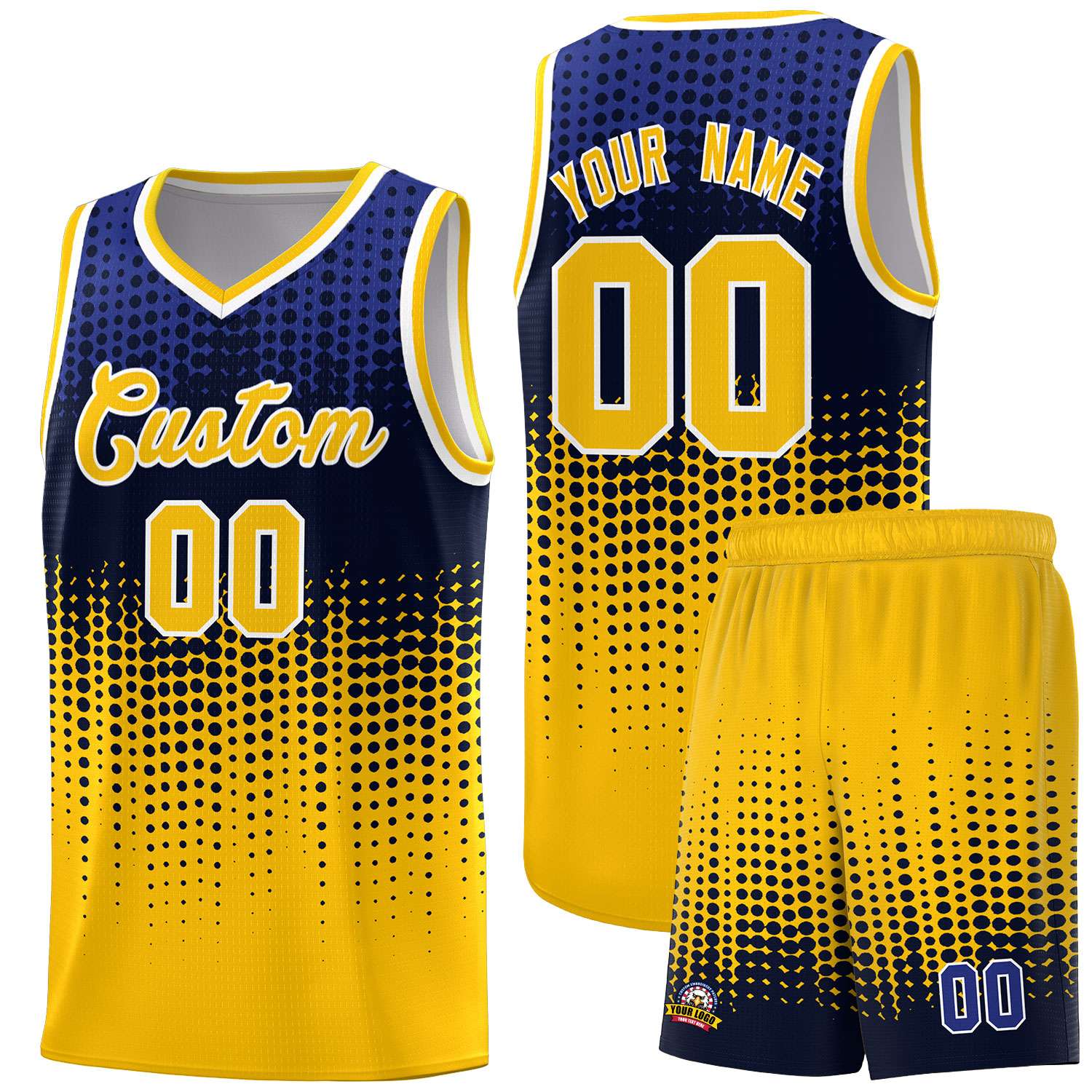 Custom Yellow Gradient Dots Design Pattern Sports Uniform Basketball Jersey