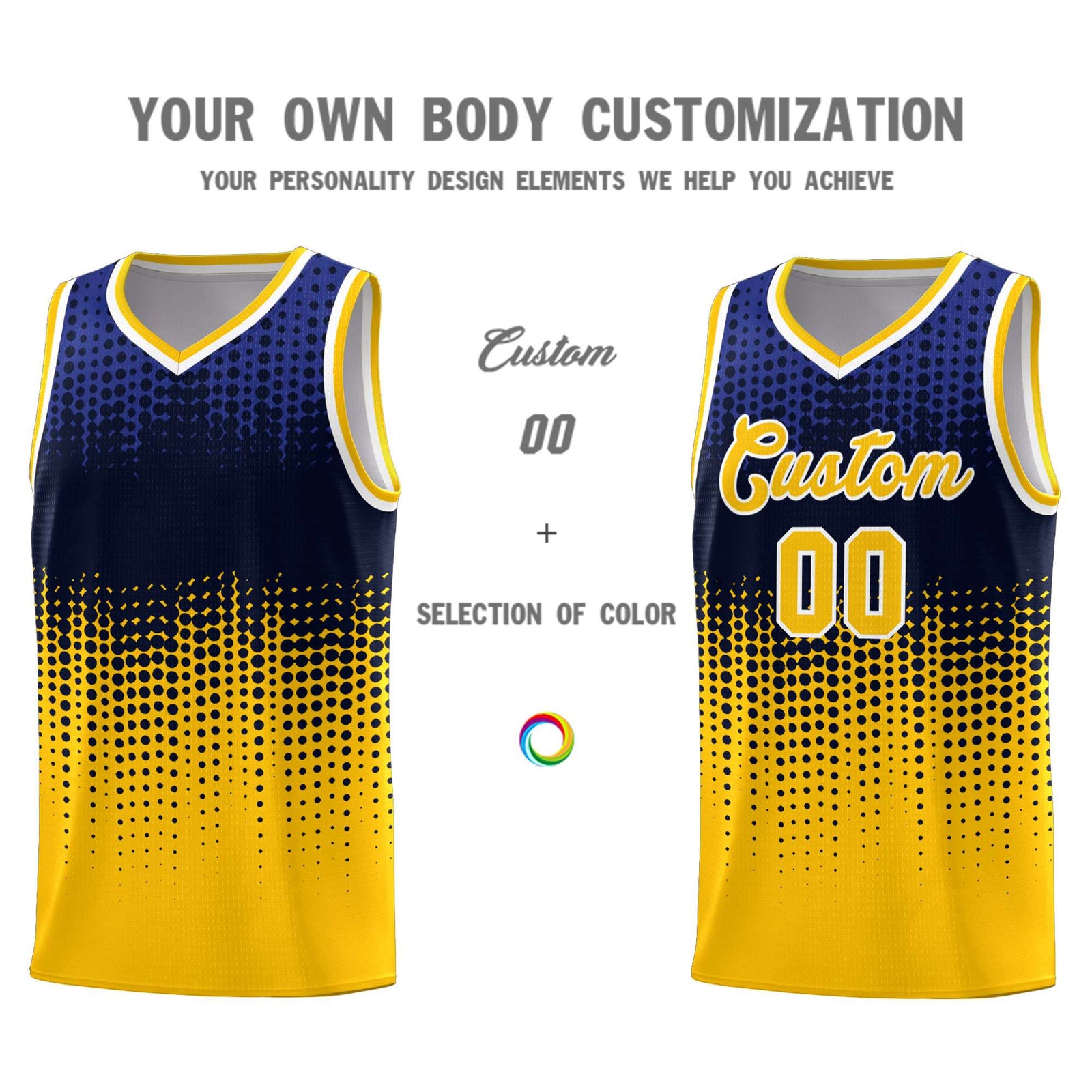 Custom Yellow Gradient Dots Design Pattern Sports Uniform Basketball Jersey