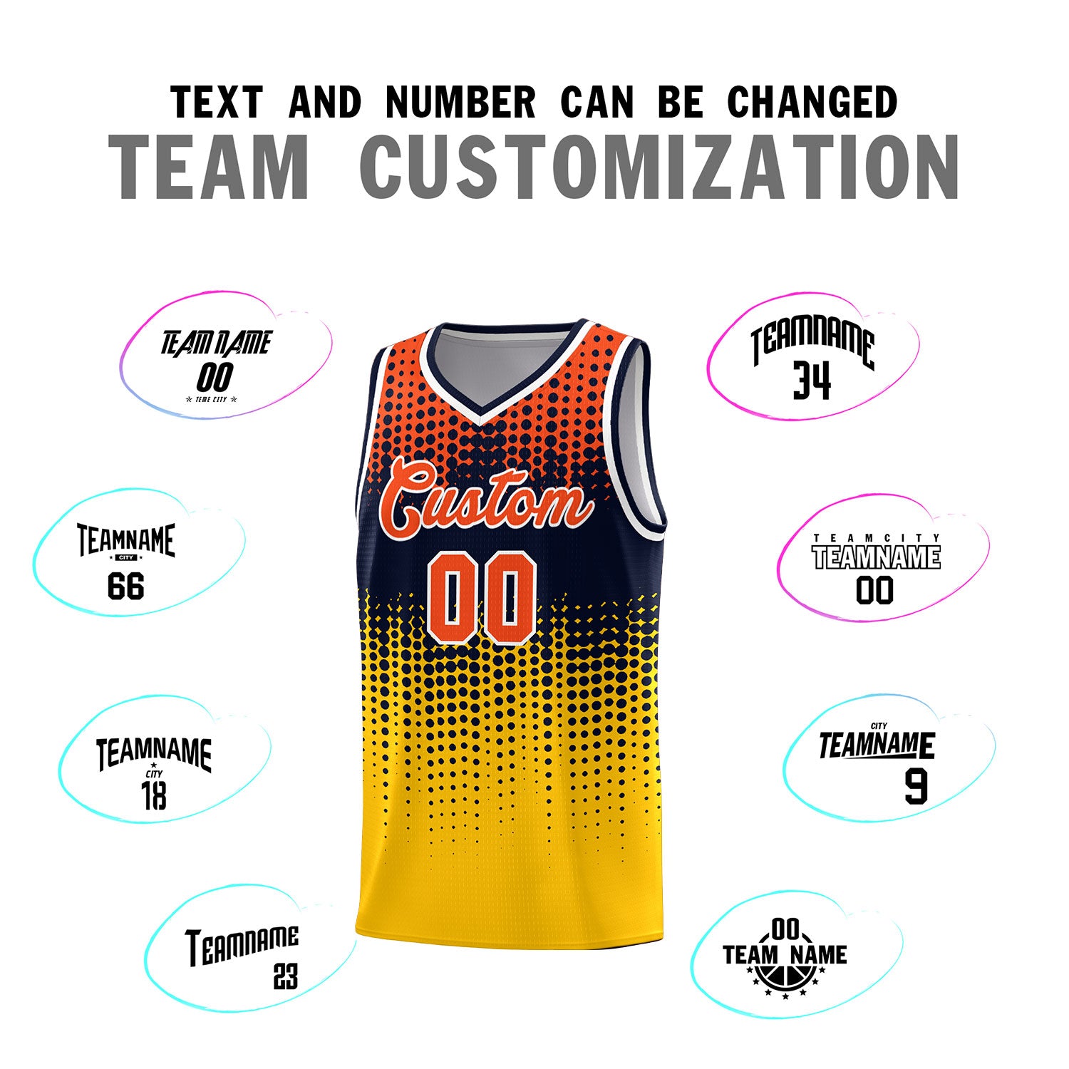 Custom Yellow Gradient Dots Design Pattern Sports Uniform Basketball Jersey