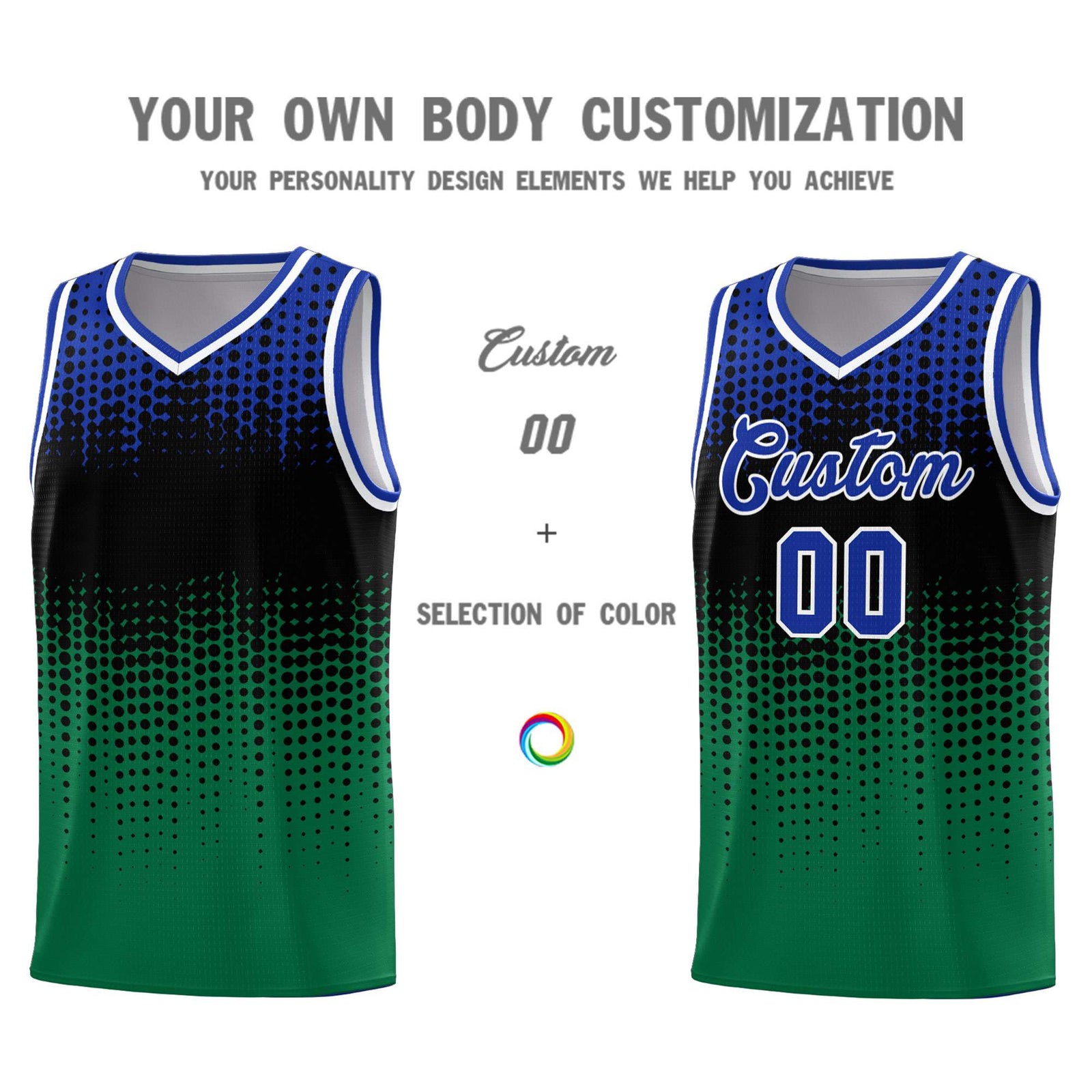 Custom Kelly Green Gradient Dots Design Pattern Sports Uniform Basketball Jersey