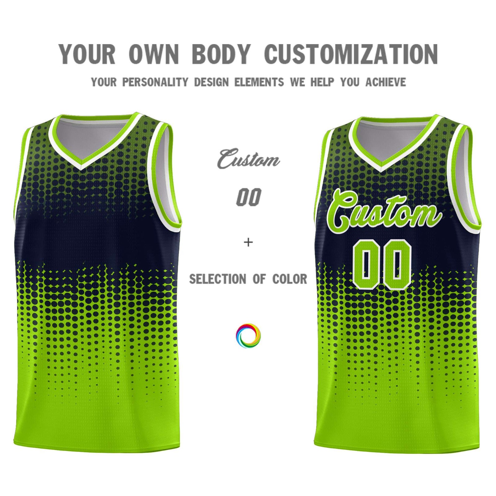 Custom Neon Green Gradient Dots Design Pattern Sports Uniform Basketball Jersey