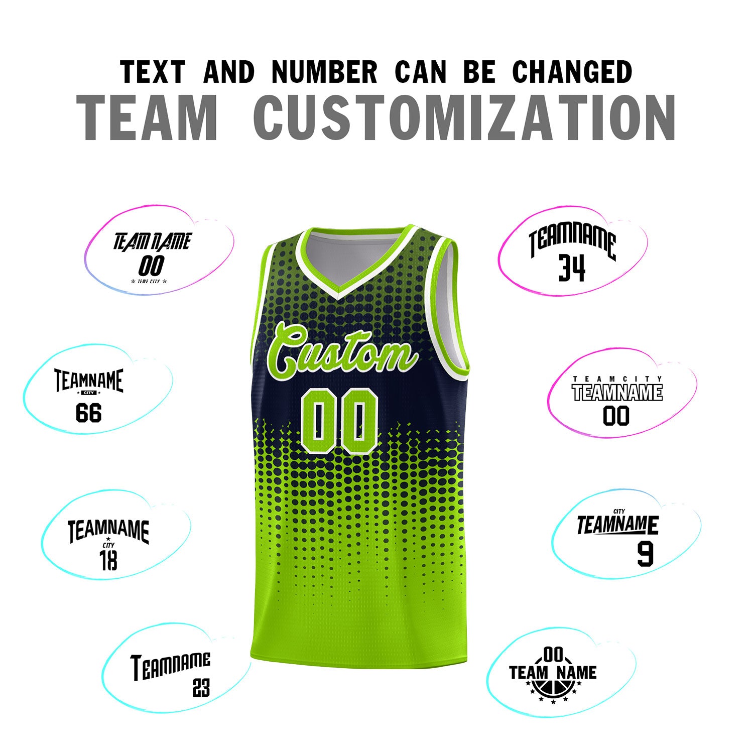 Custom Neon Green Gradient Dots Design Pattern Sports Uniform Basketball Jersey