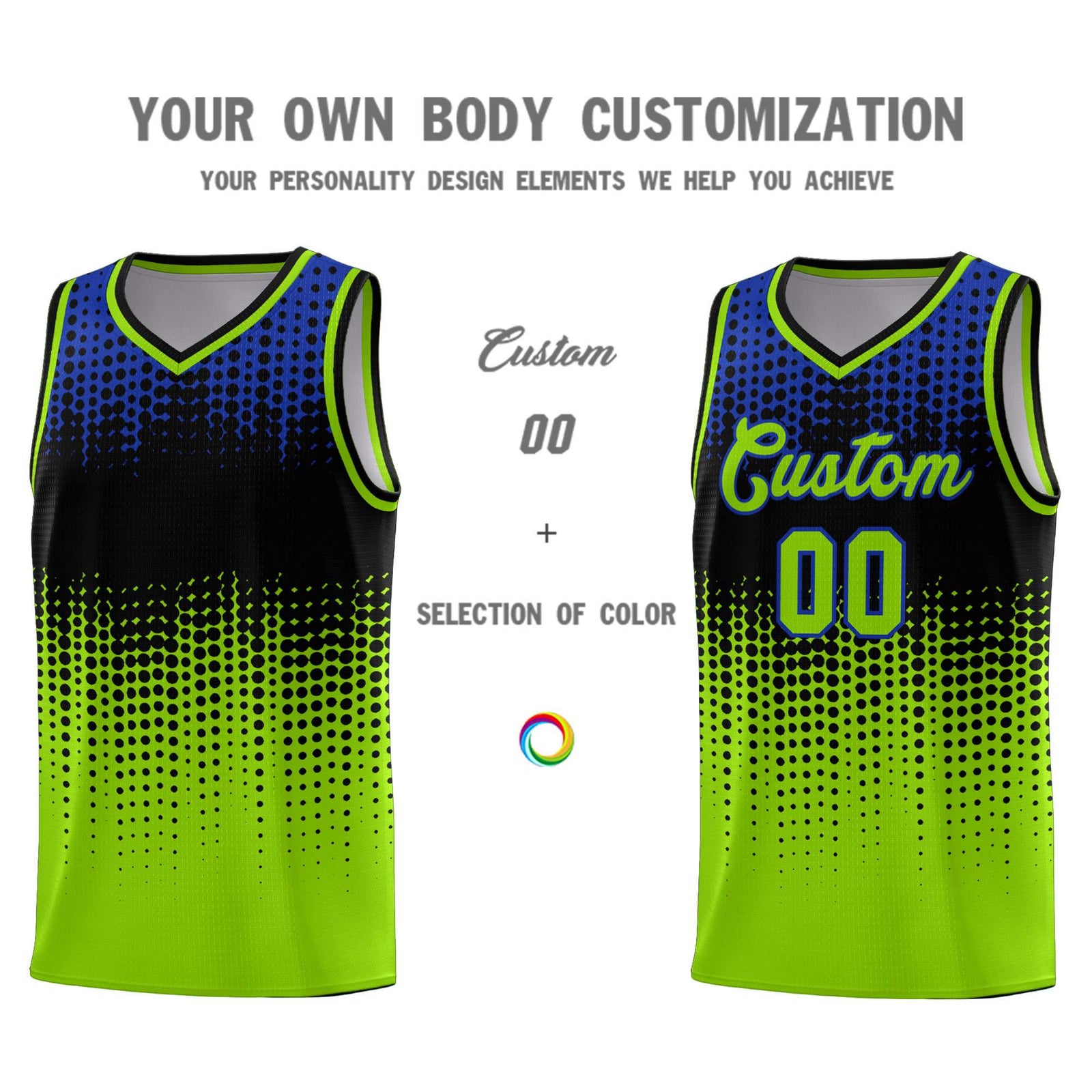 Custom Neon Green Gradient Dots Design Pattern Sports Uniform Basketball Jersey