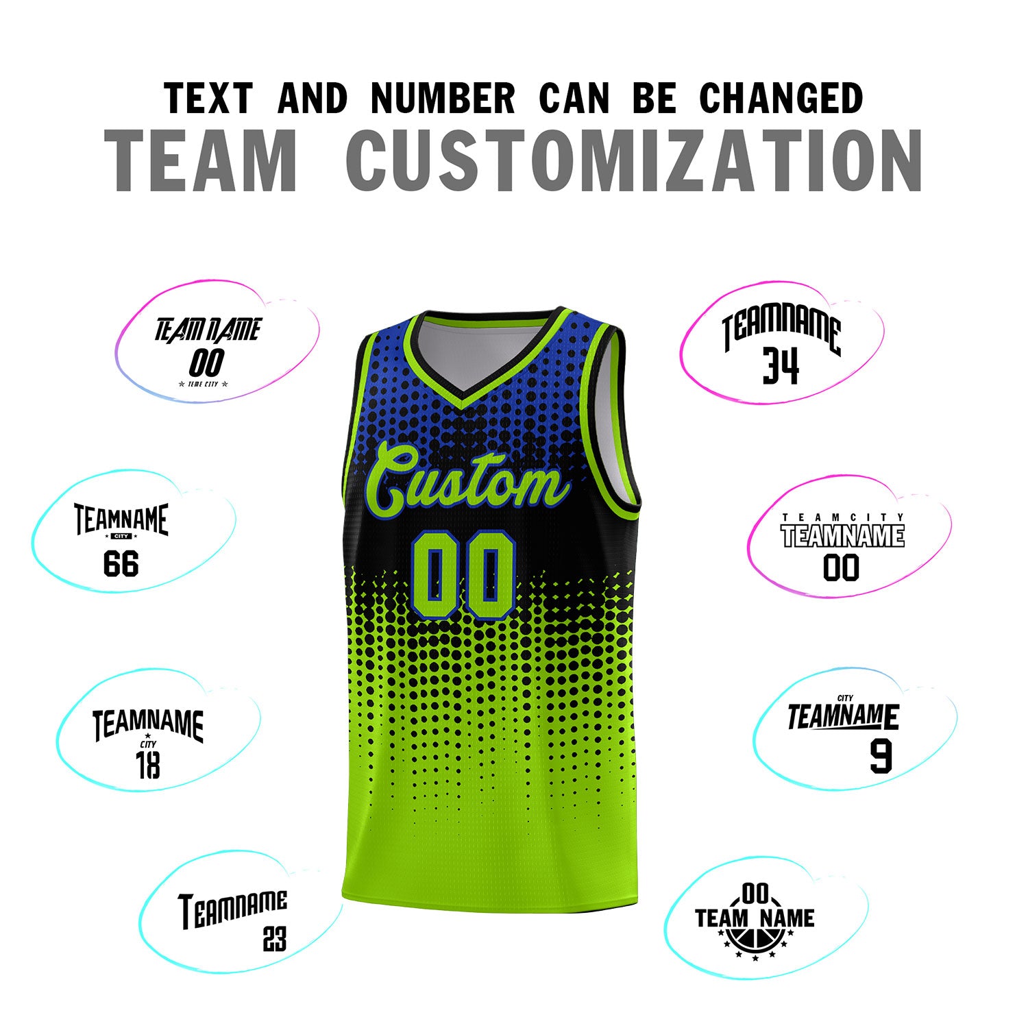 Custom Neon Green Gradient Dots Design Pattern Sports Uniform Basketball Jersey