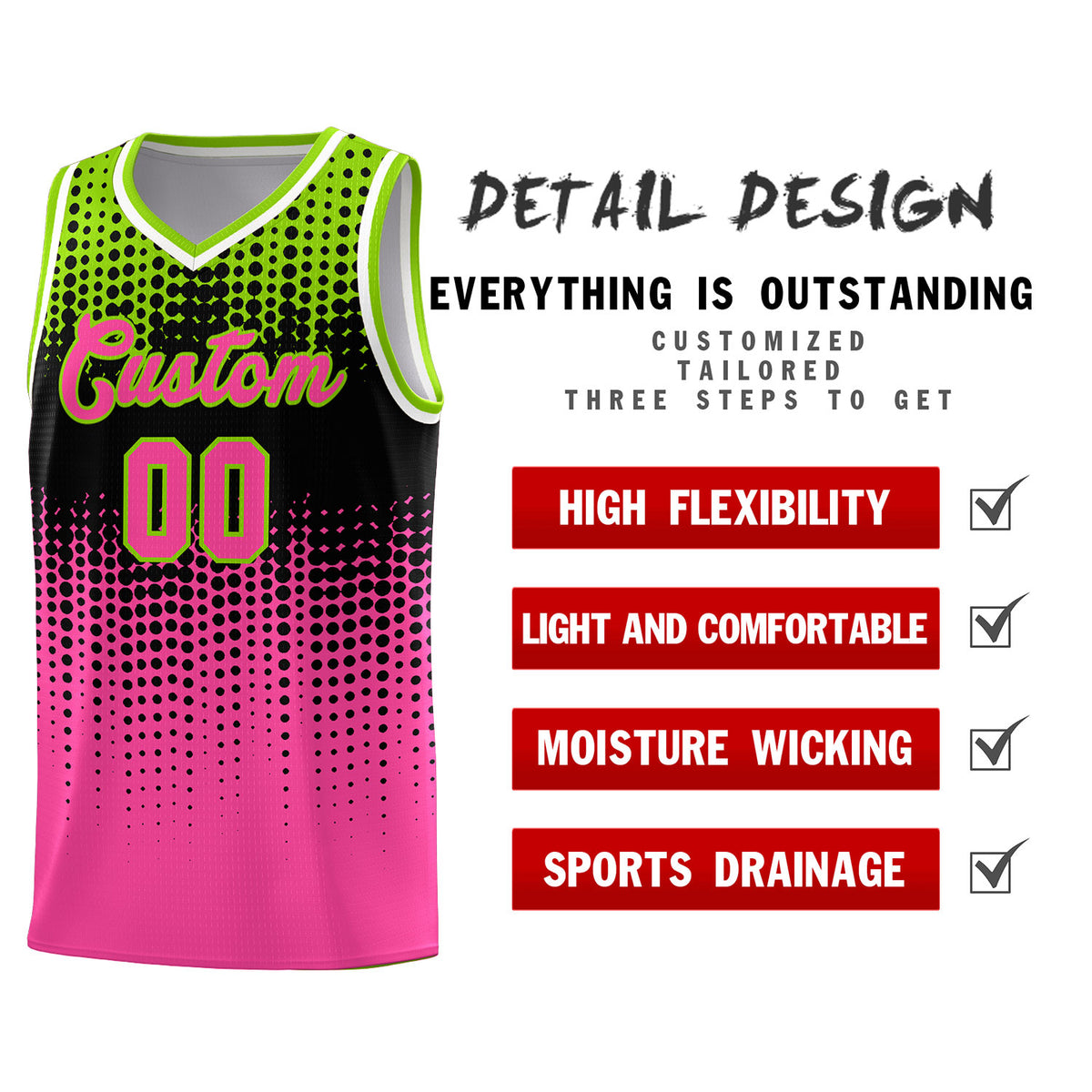 Custom Pink Gradient Dots Design Pattern Sports Uniform Basketball Jersey