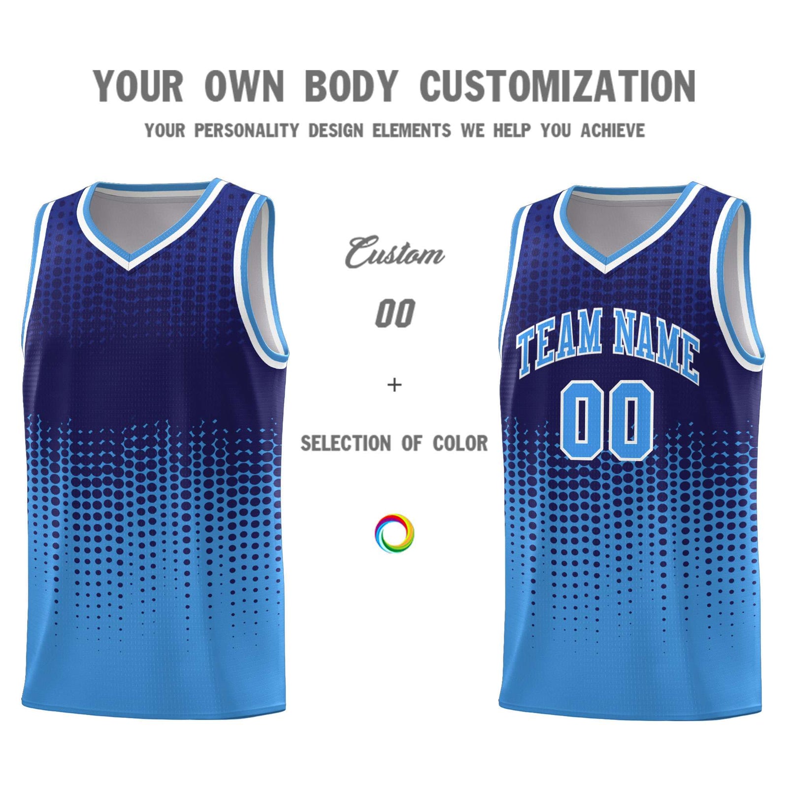 Custom Powder Blue Gradient Dots Design Pattern Sports Uniform Basketball Jersey
