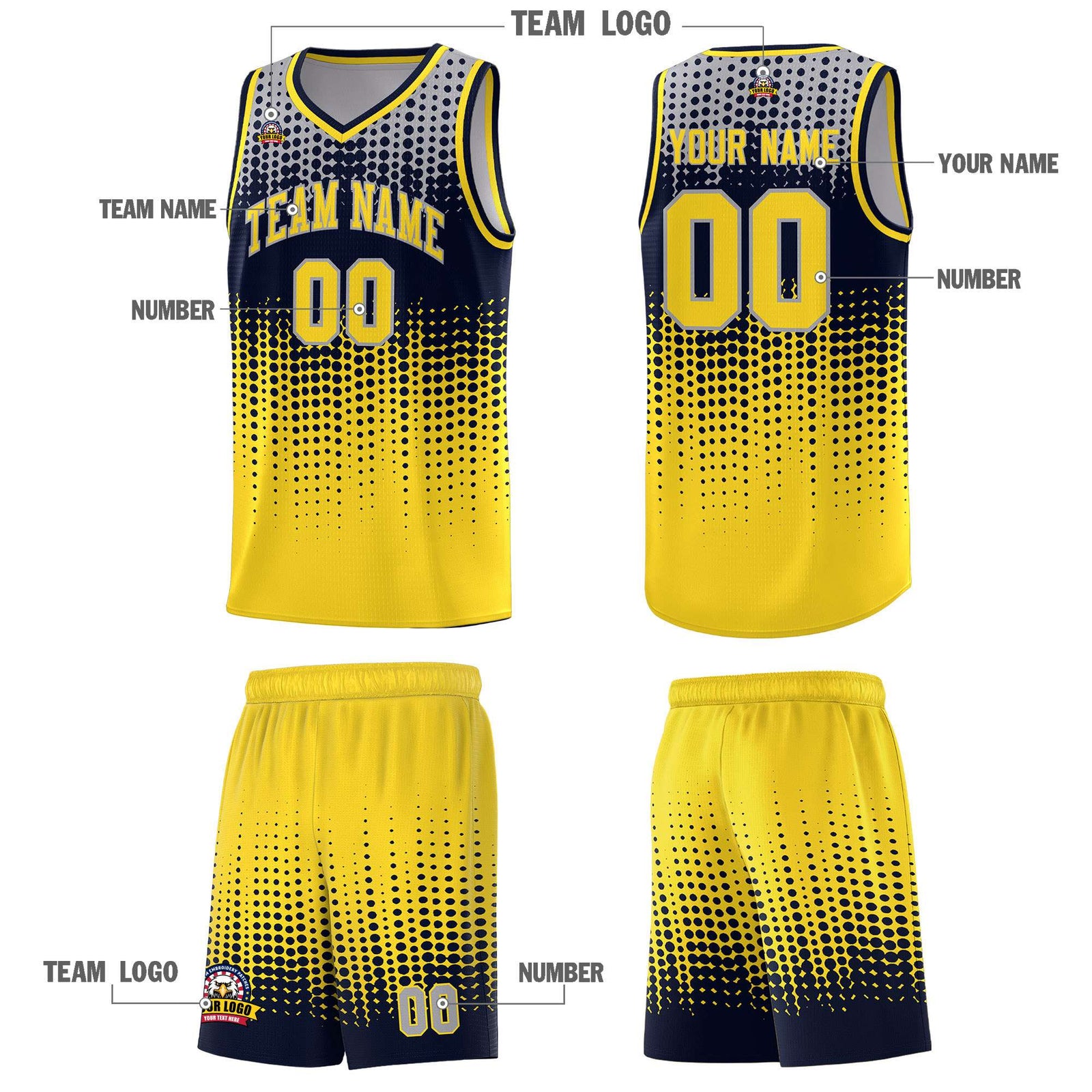 Custom Gold Gradient Dots Design Pattern Sports Uniform Basketball Jersey