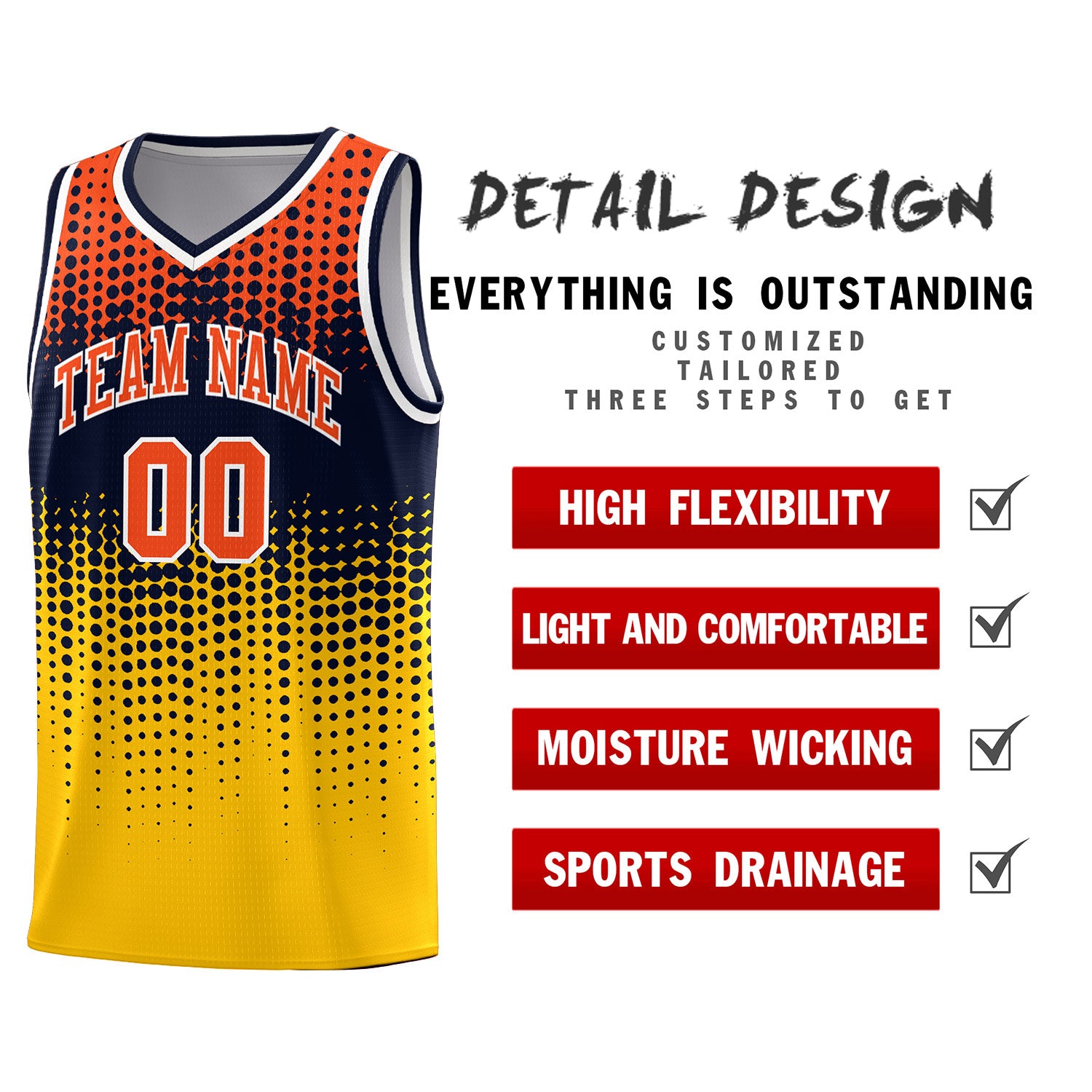 Custom Yellow Gradient Dots Design Pattern Sports Uniform Basketball Jersey