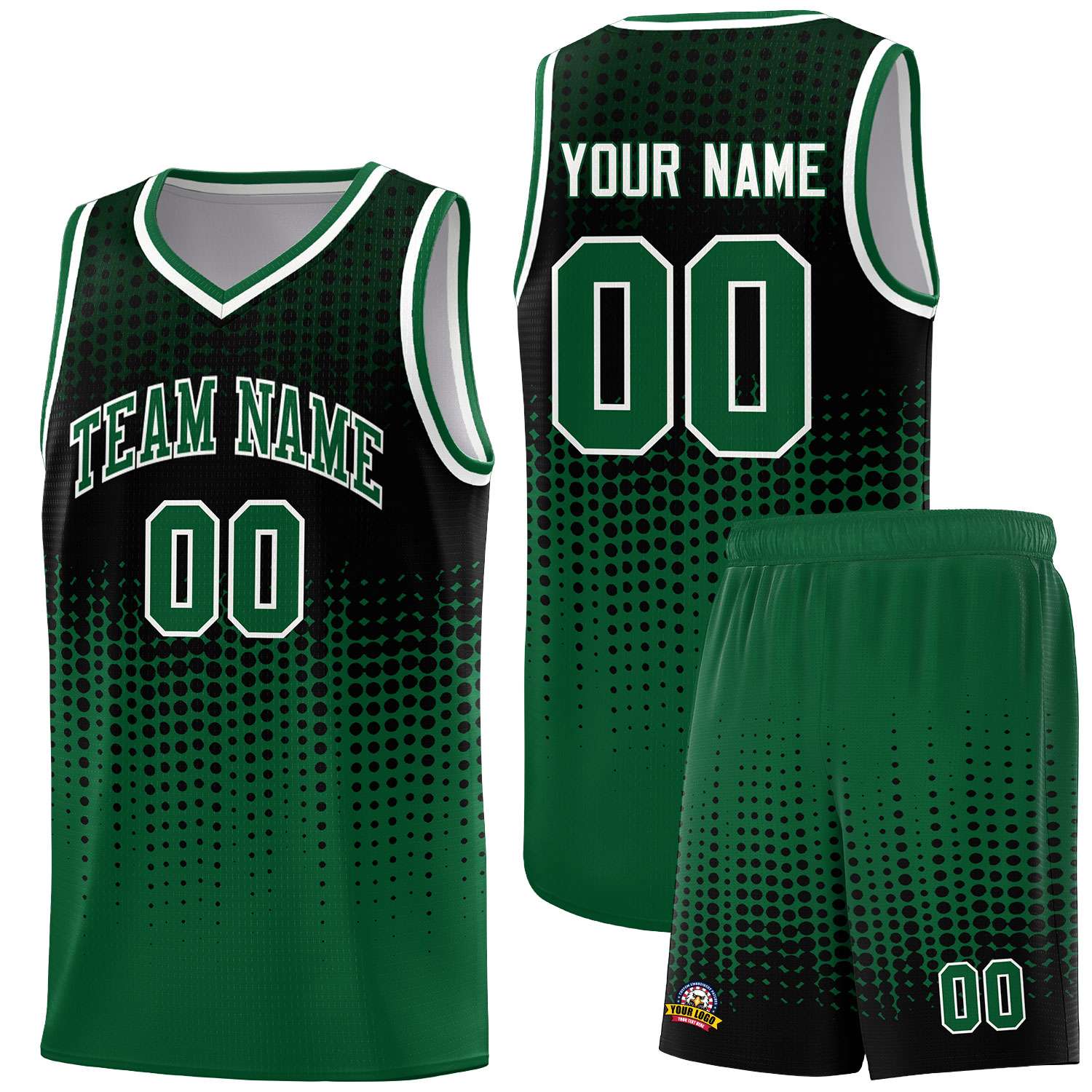 Custom Kelly Green Gradient Dots Design Pattern Sports Uniform Basketball Jersey