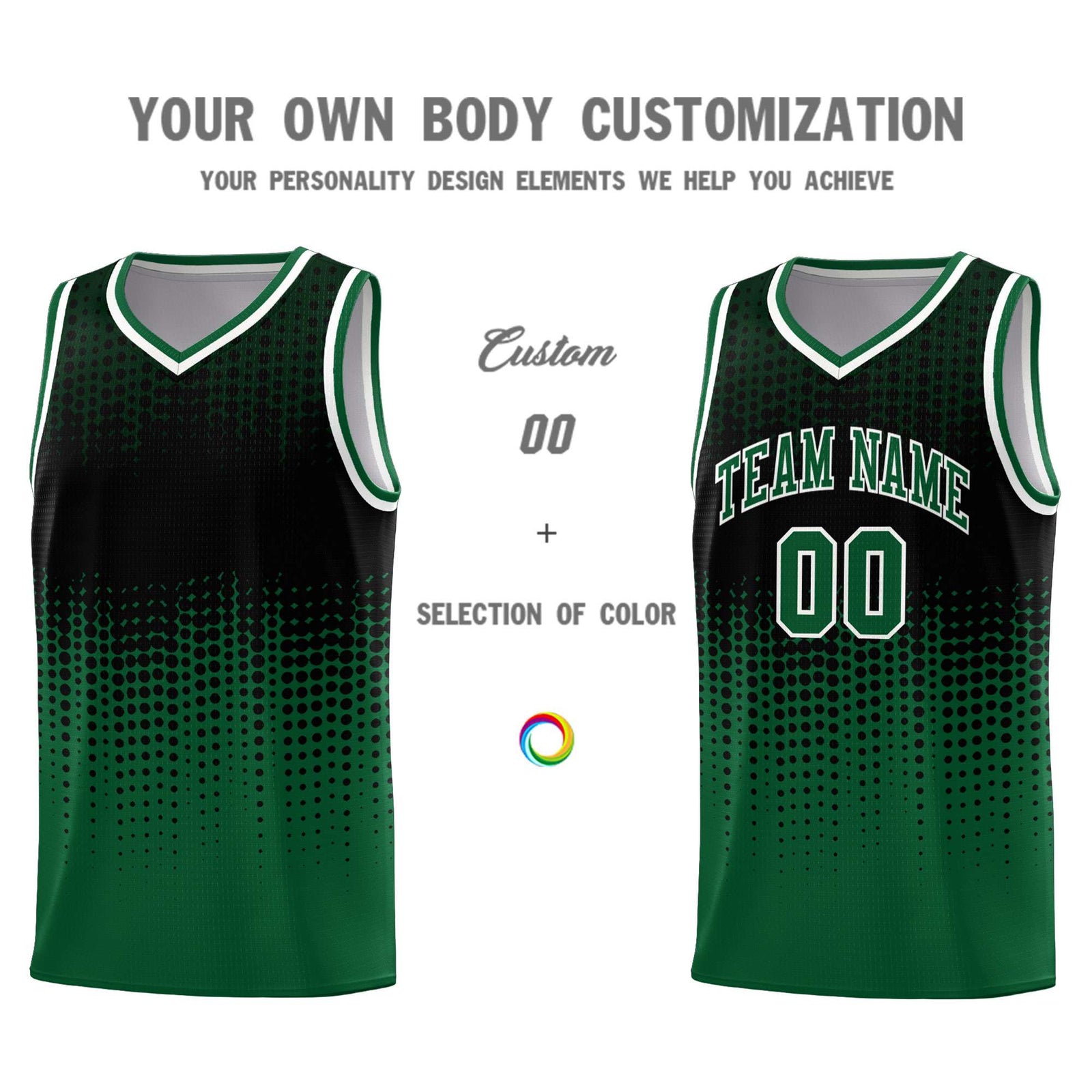 Custom Kelly Green Gradient Dots Design Pattern Sports Uniform Basketball Jersey