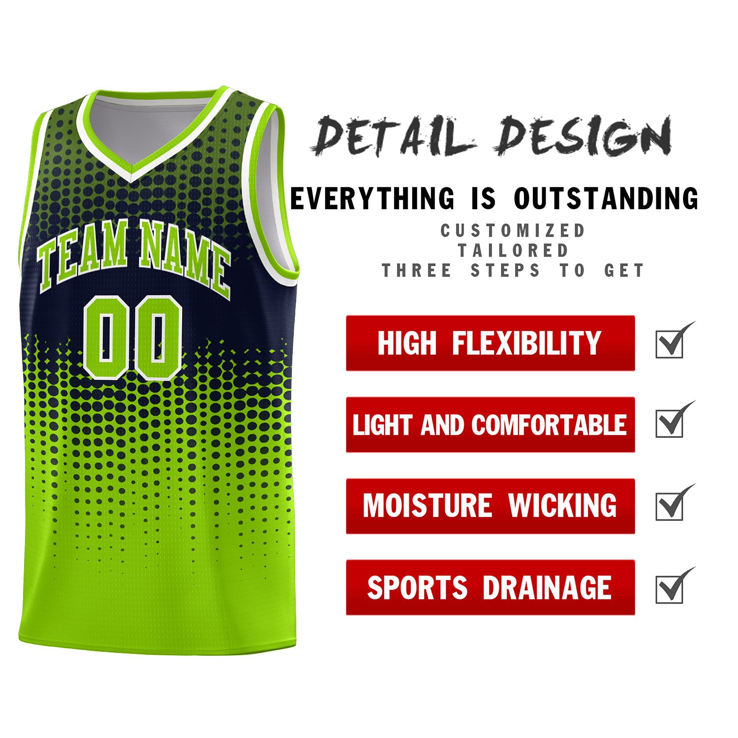 Custom Neon Green Gradient Dots Design Pattern Sports Uniform Basketball Jersey