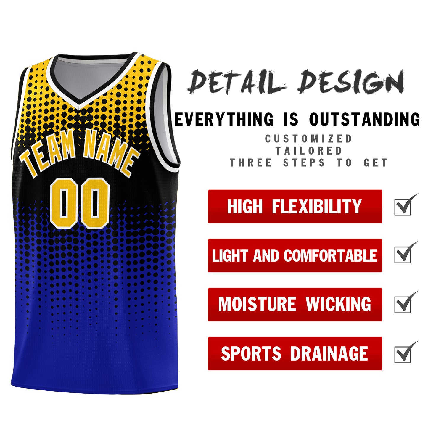 Custom Royal Gradient Dots Design Pattern Sports Uniform Basketball Jersey