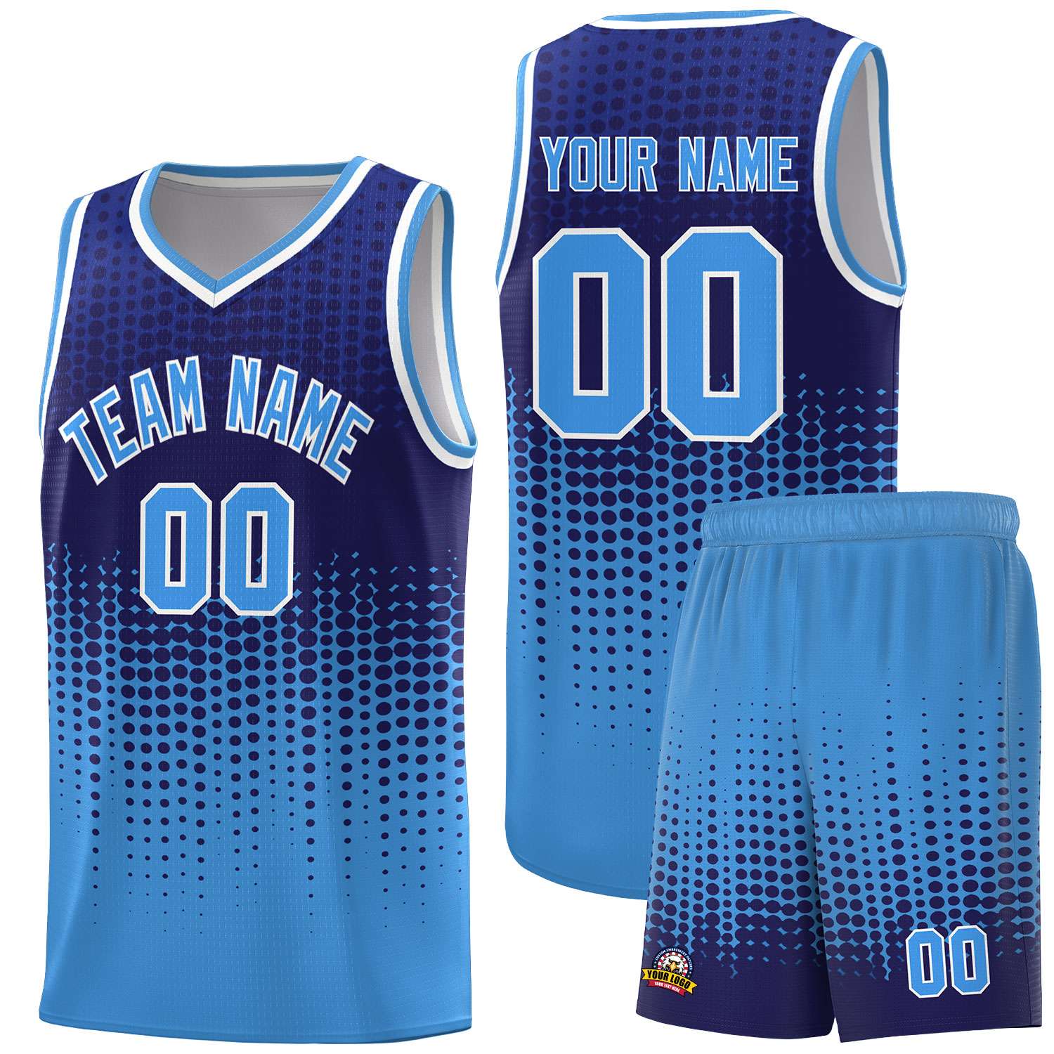 Custom Powder Blue Gradient Dots Design Pattern Sports Uniform Basketball Jersey