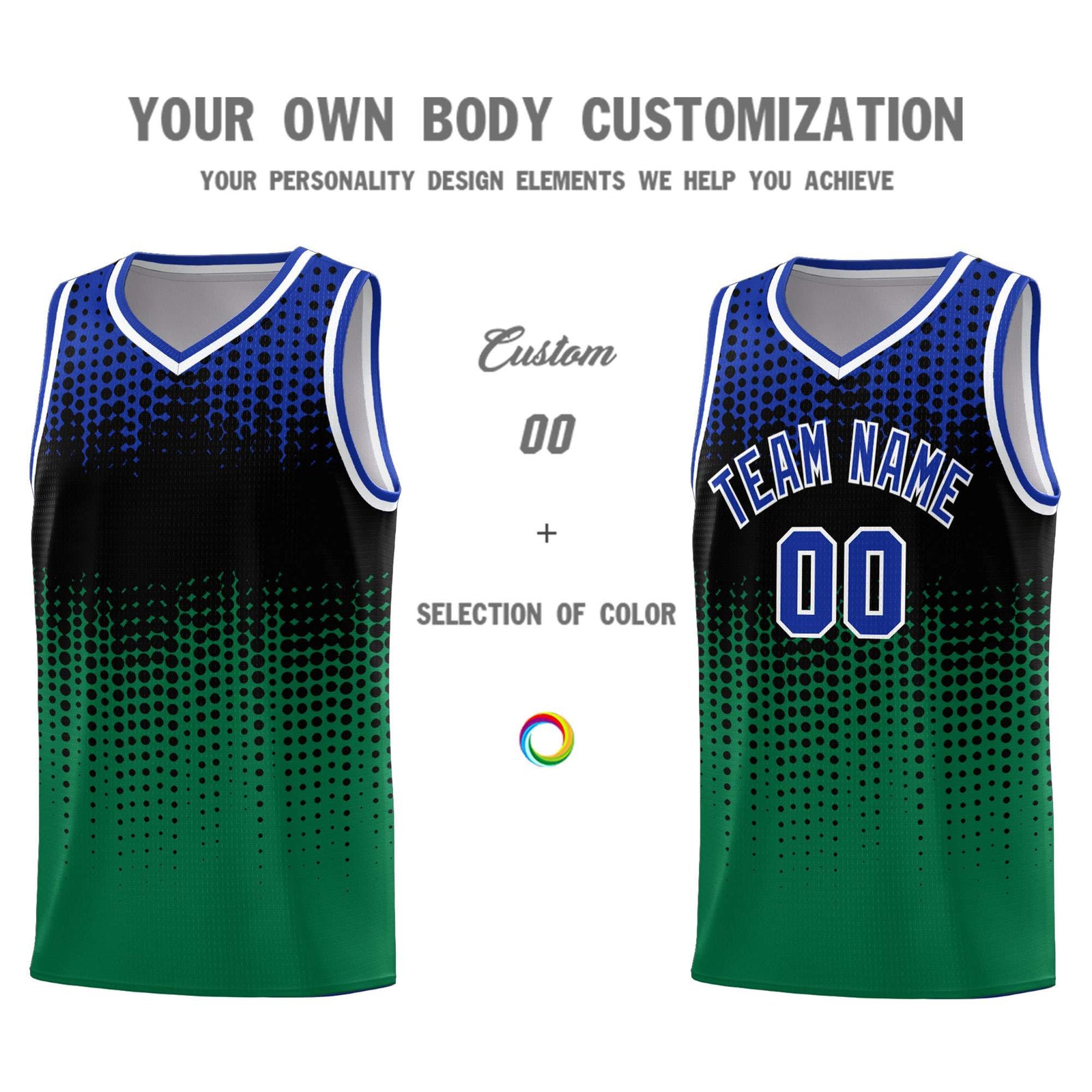 Custom Kelly Green Gradient Dots Design Pattern Sports Uniform Basketball Jersey