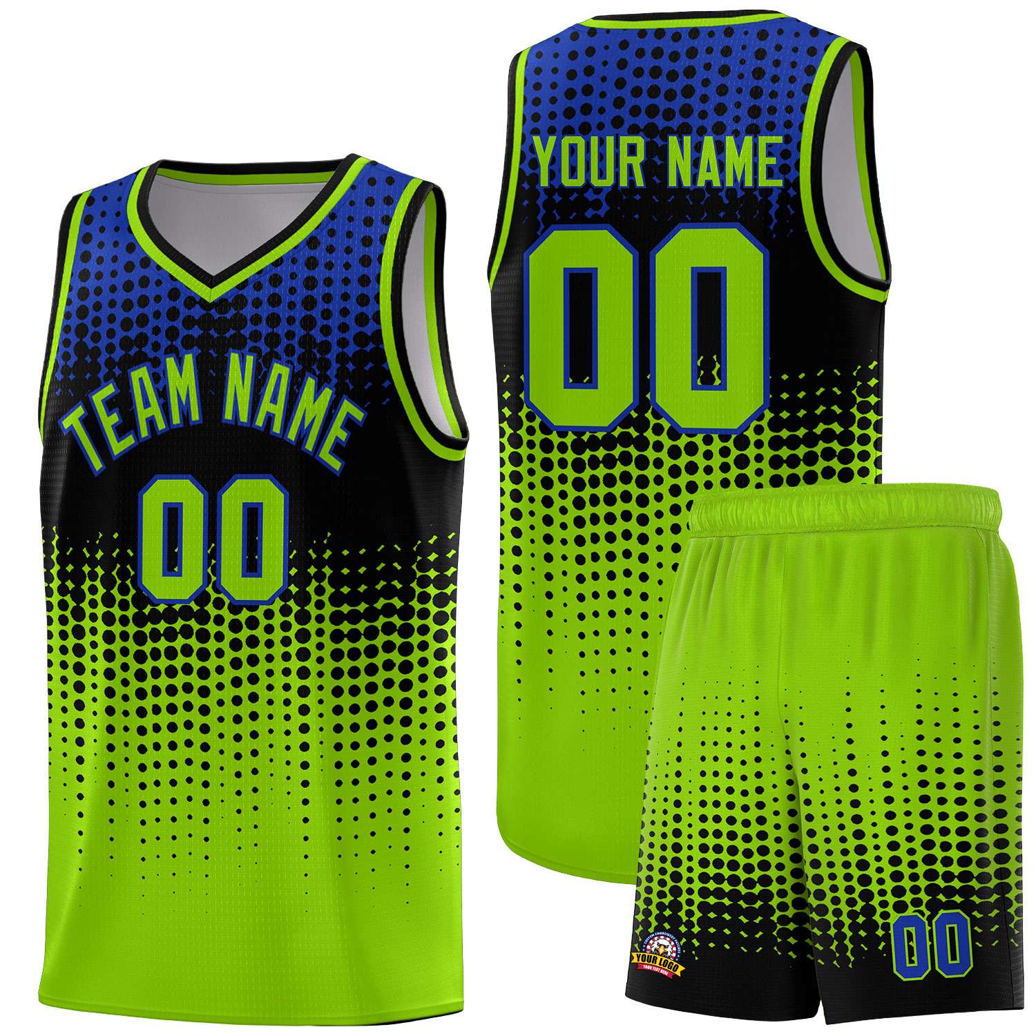 Custom Neon Green Gradient Dots Design Pattern Sports Uniform Basketball Jersey