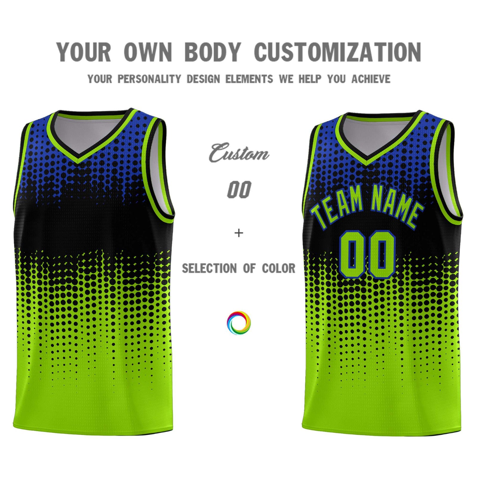 Custom Neon Green Gradient Dots Design Pattern Sports Uniform Basketball Jersey
