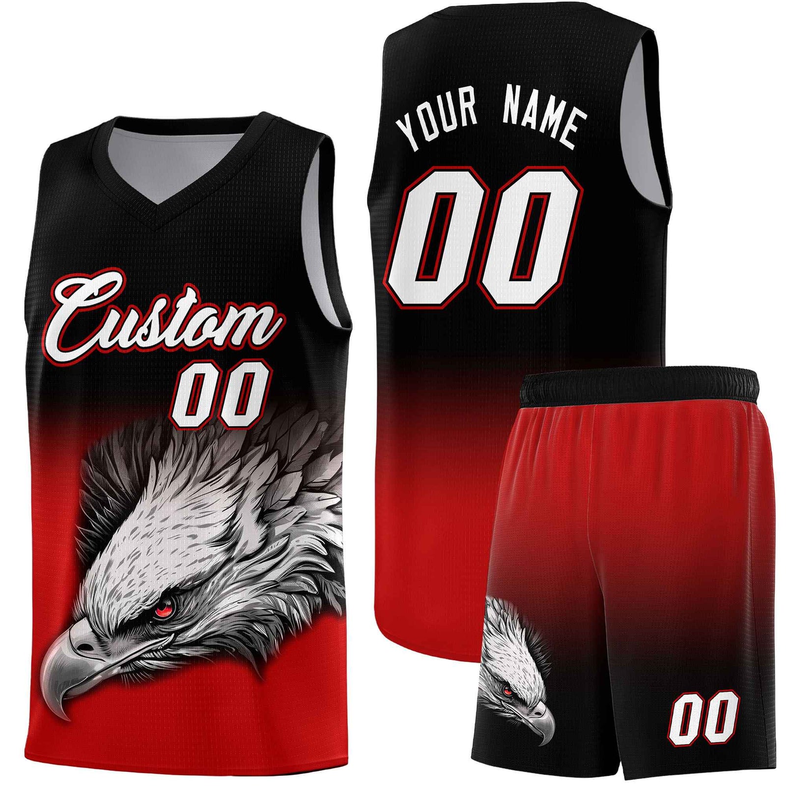 Custom Red Green Basketball Kits with Eagle Pattern