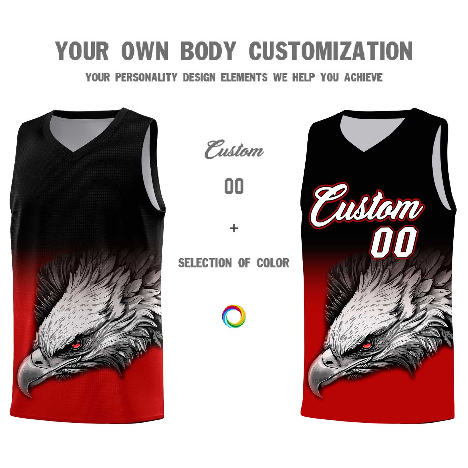 Custom Red Green Basketball Kits with Eagle Pattern