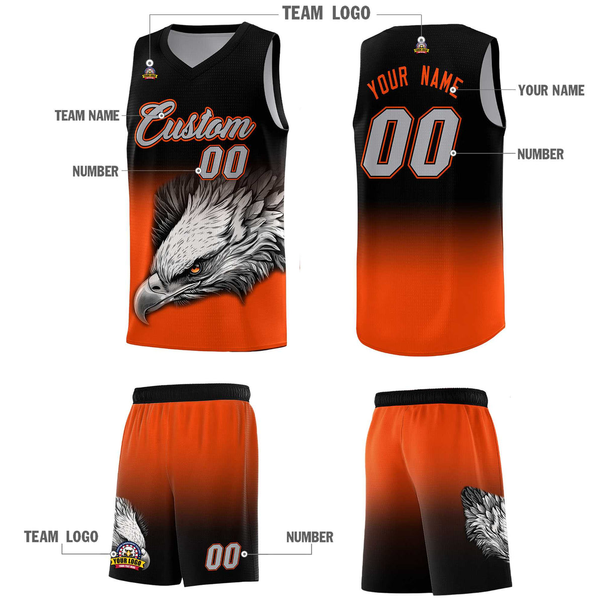 Custom Yellow Green Basketball Kits with Eagle Pattern