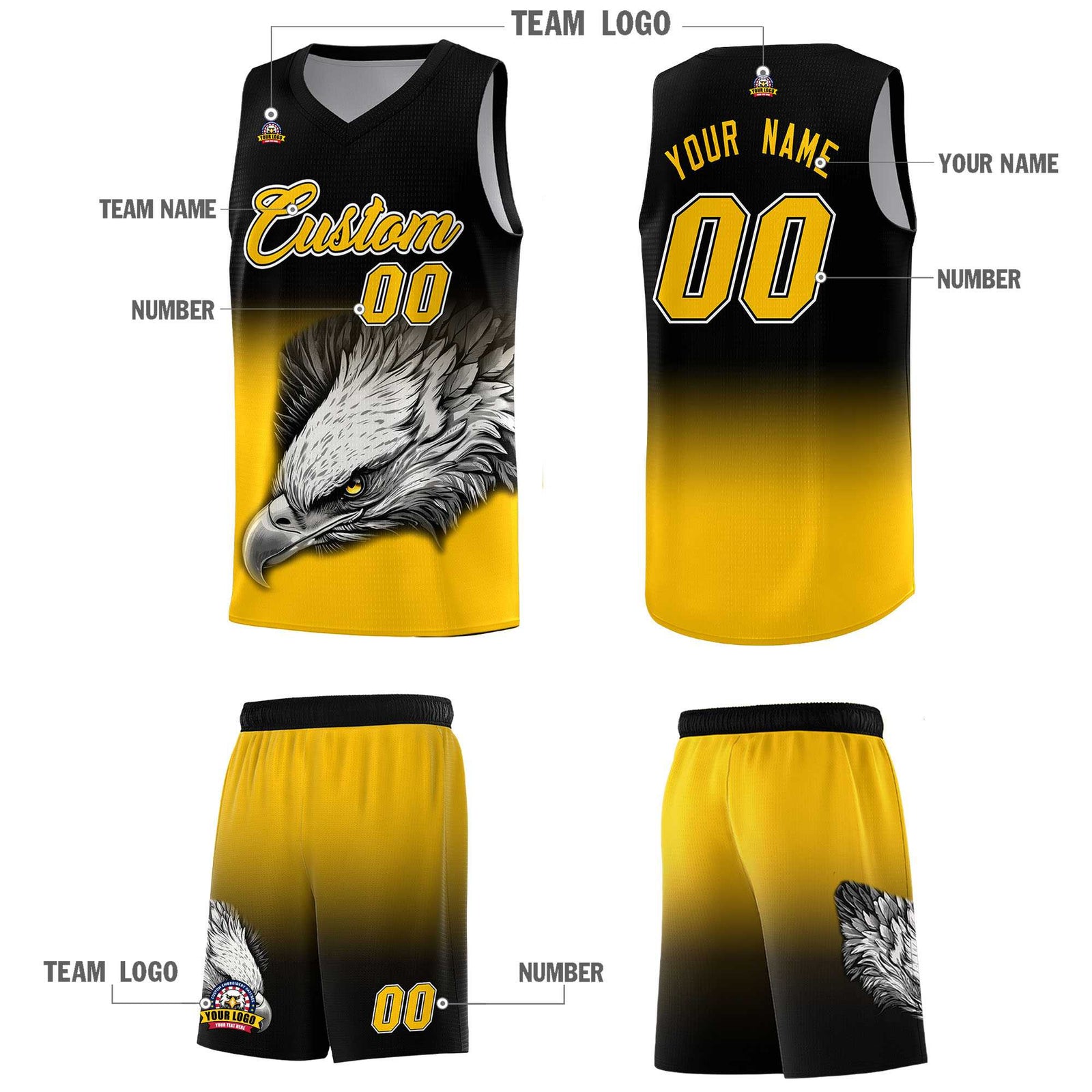 Custom Gray Green Basketball Kits with Eagle Pattern