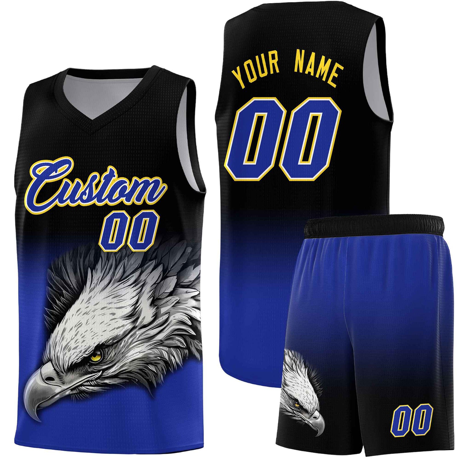 Custom Gray Powder Blue Basketball Kits with Eagle Pattern
