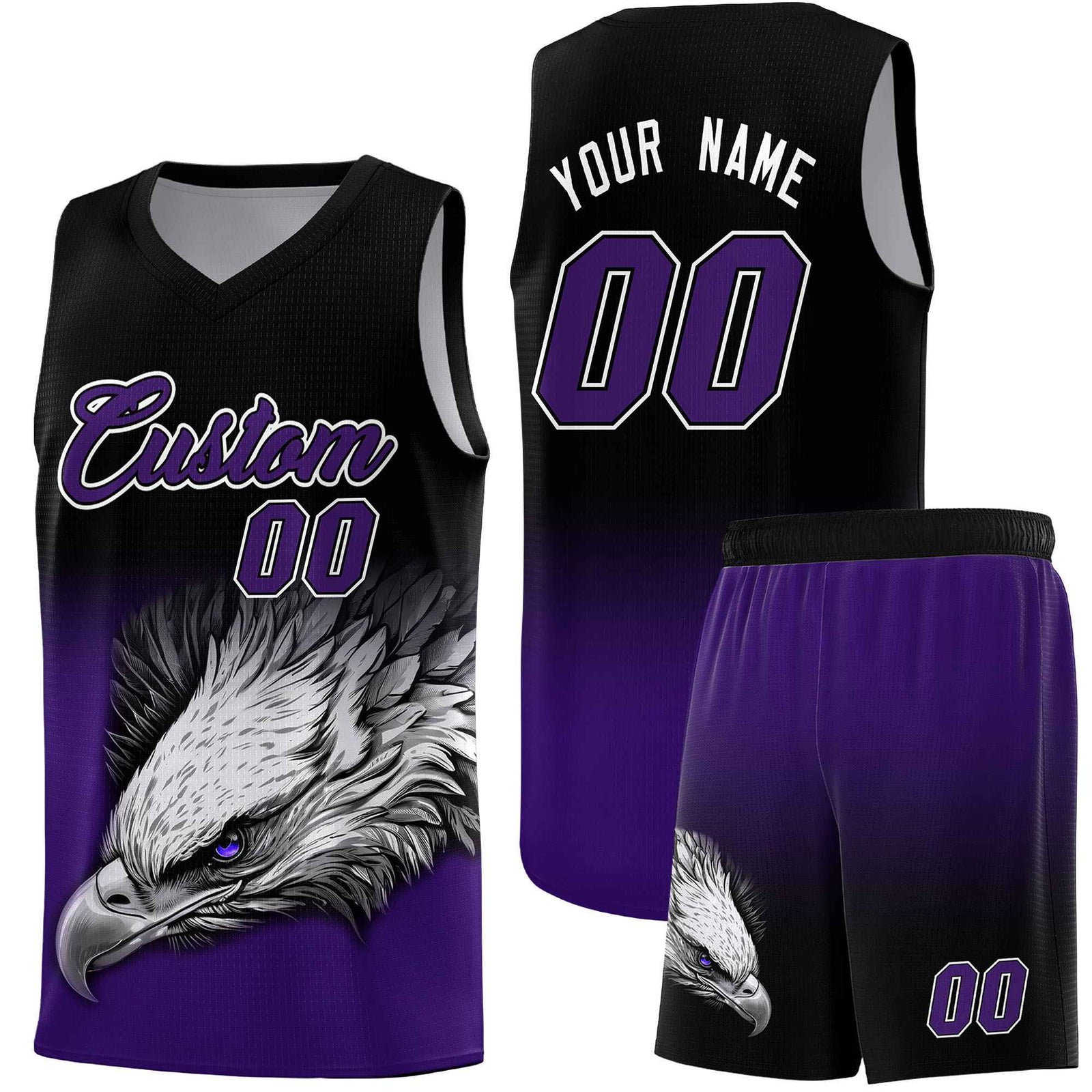 Custom Gray Purple Basketball Kits with Eagle Pattern