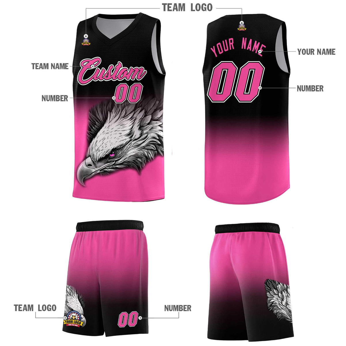 Custom Orange Purple Basketball Kits with Eagle Pattern