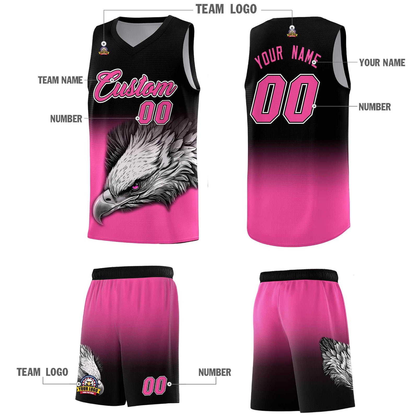 Custom Orange Purple Basketball Kits with Eagle Pattern