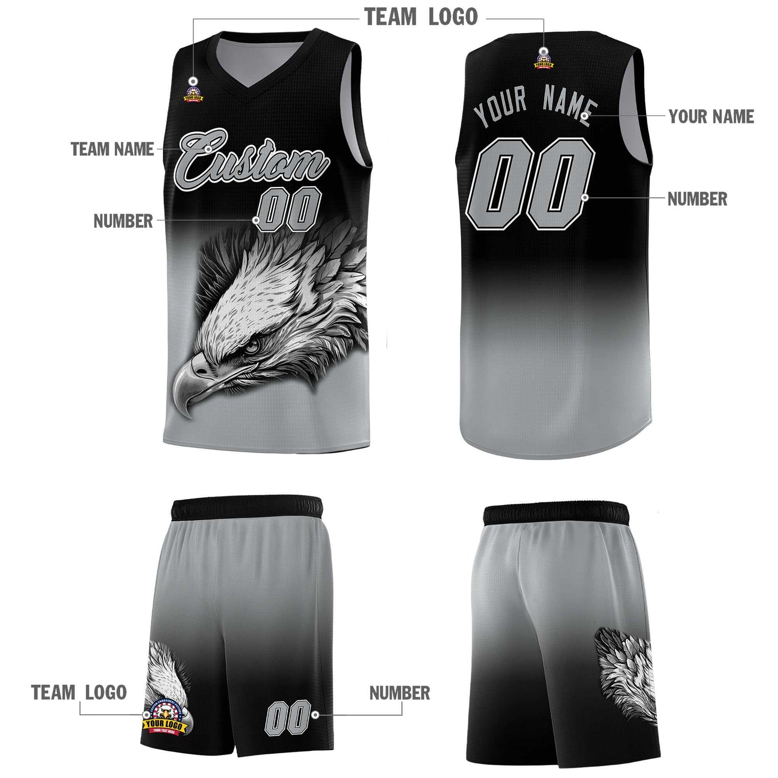 Custom Yellow Purple Basketball Kits with Eagle Pattern