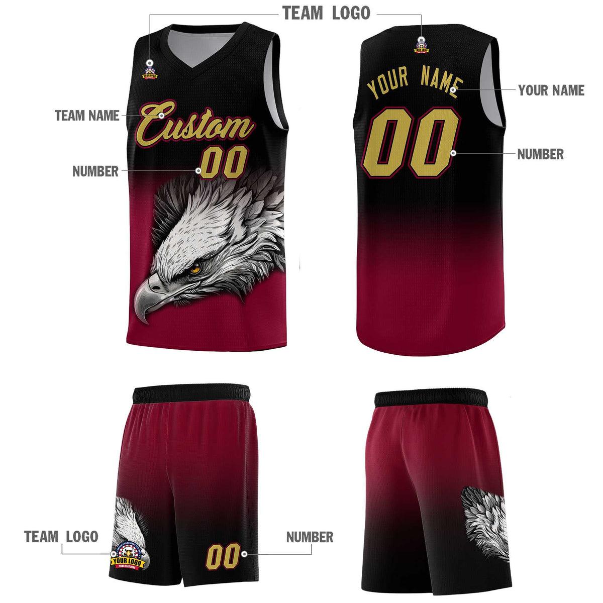 Custom Royal Kelly Green Basketball Kits with Eagle Pattern