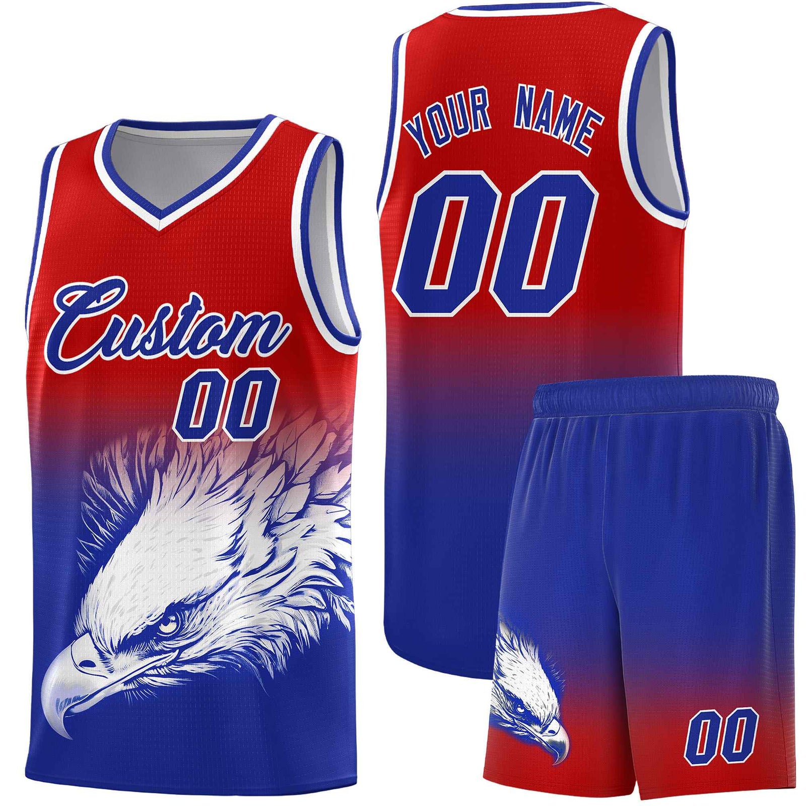 Custom Navy Gray Basketball Kits with Eagle Pattern