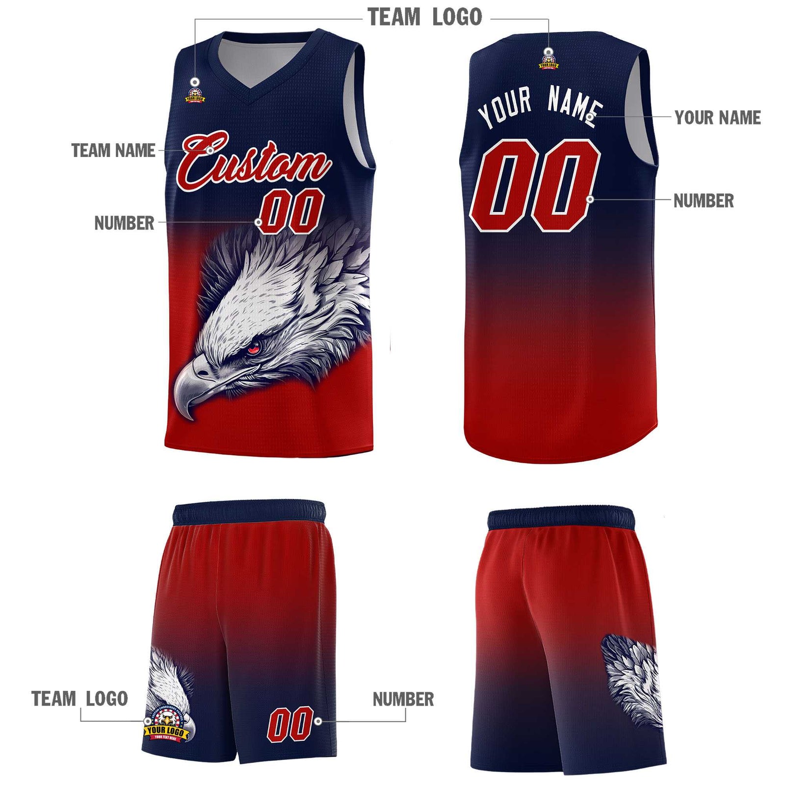 Custom Navy Neon Green Basketball Kits with Eagle Pattern
