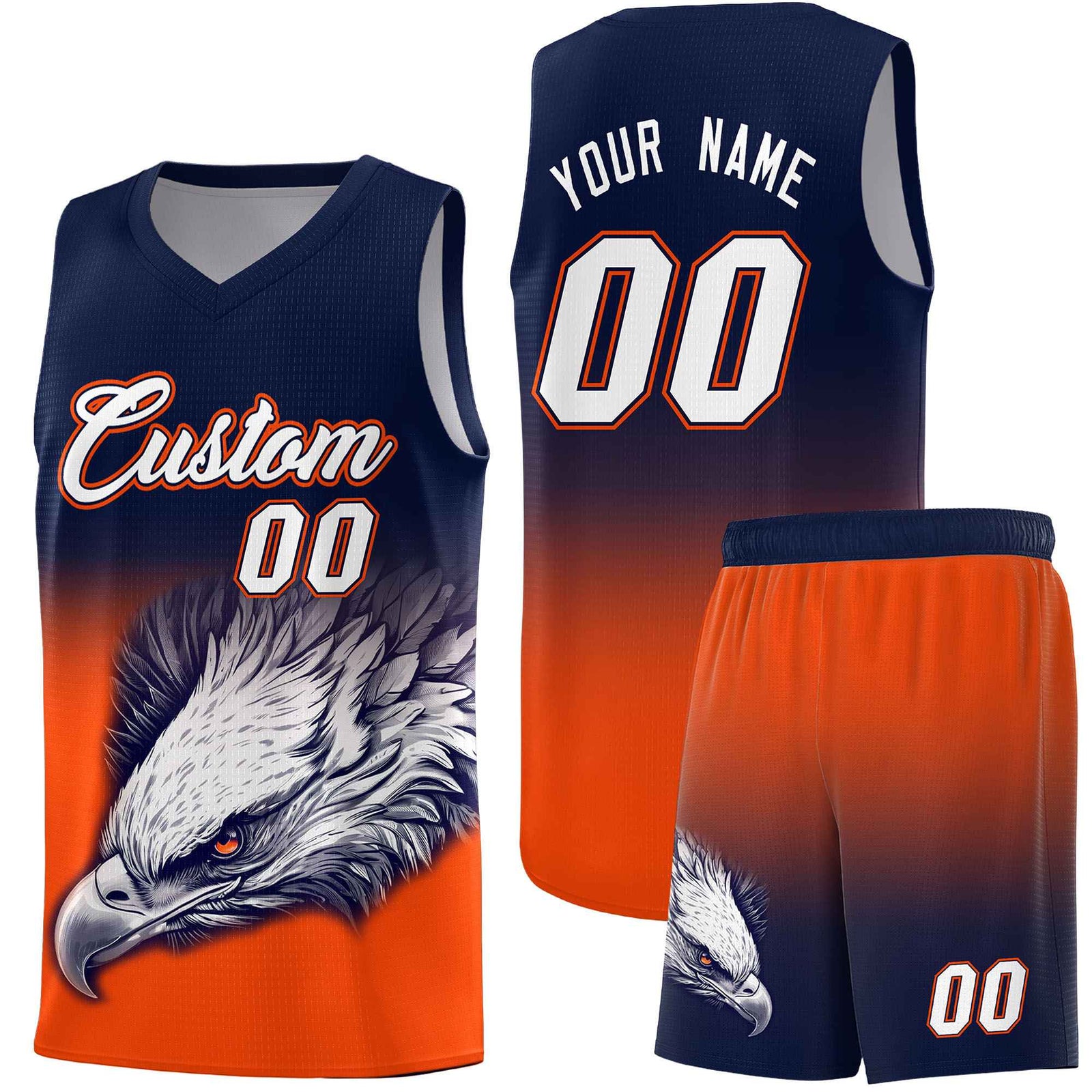 Custom Navy Yellow Basketball Kits with Eagle Pattern