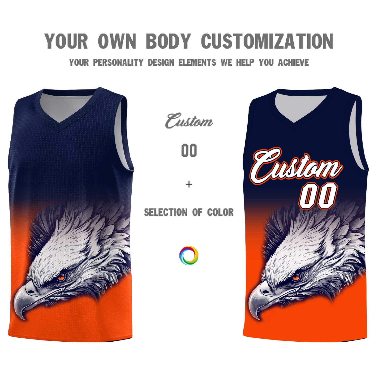 Custom Navy Yellow Basketball Kits with Eagle Pattern