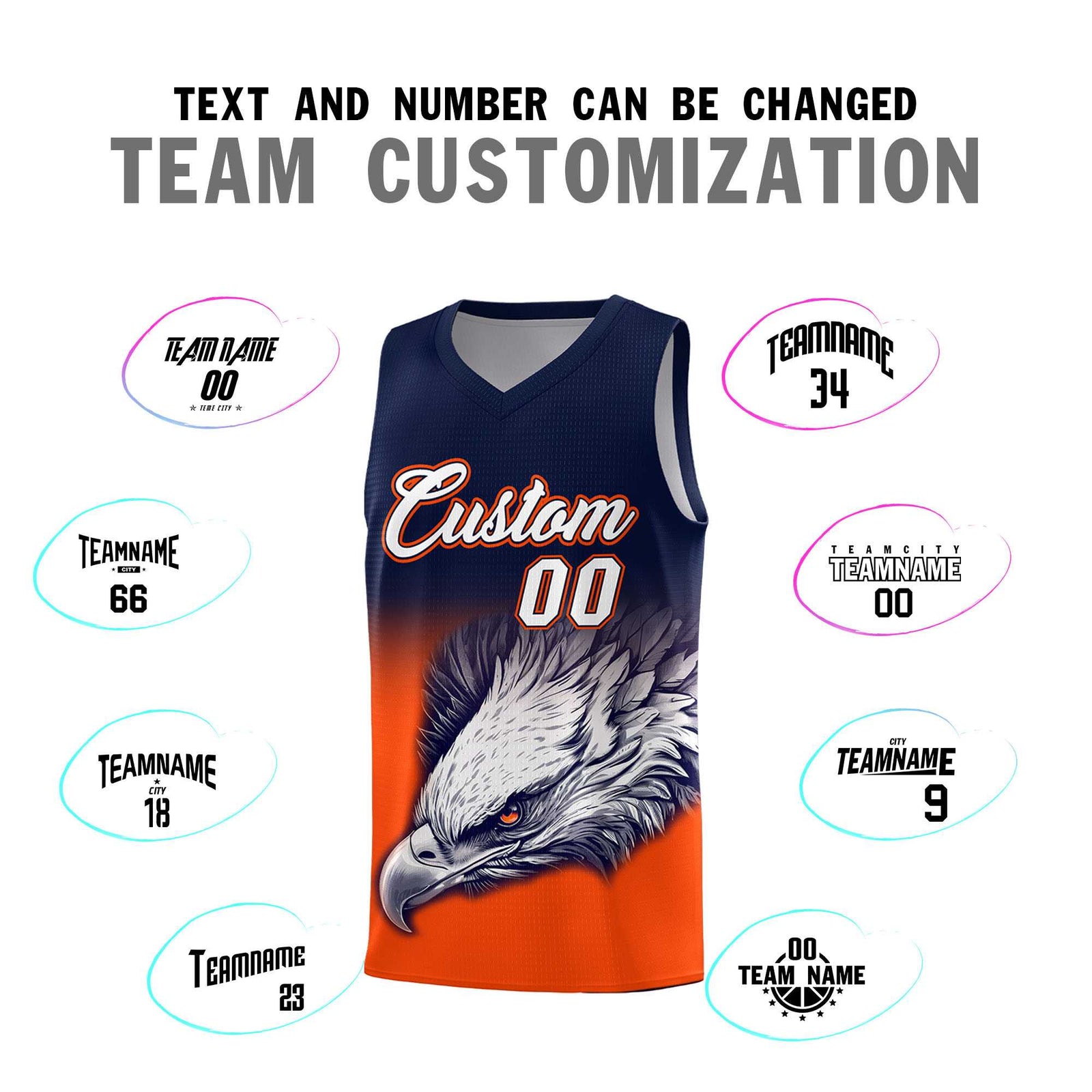 Custom Navy Yellow Basketball Kits with Eagle Pattern