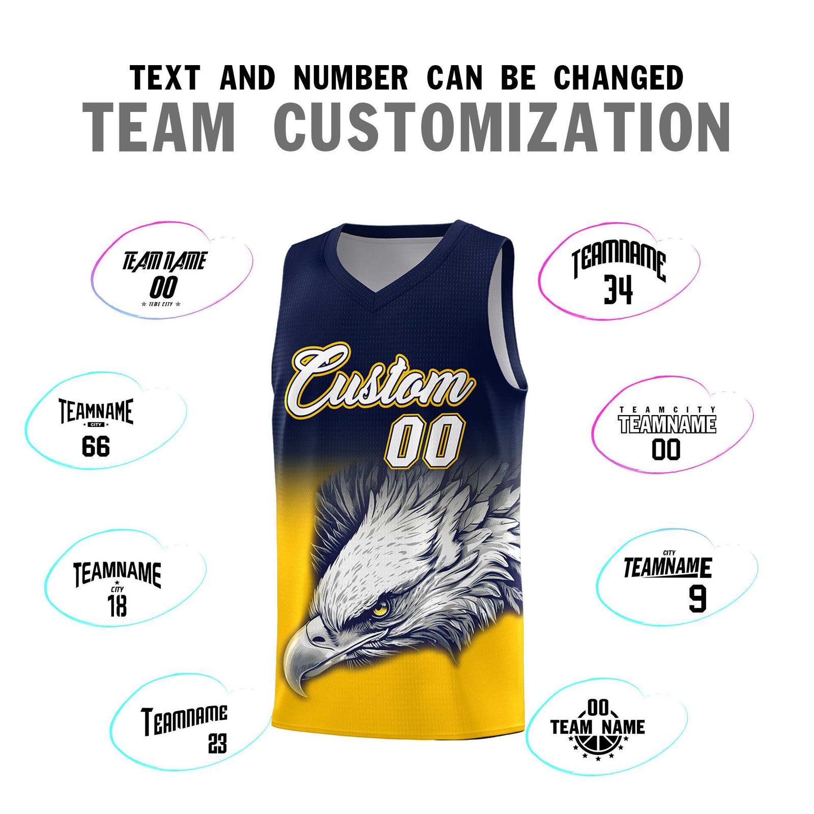 Custom Navy Orange Basketball Kits with Eagle Pattern