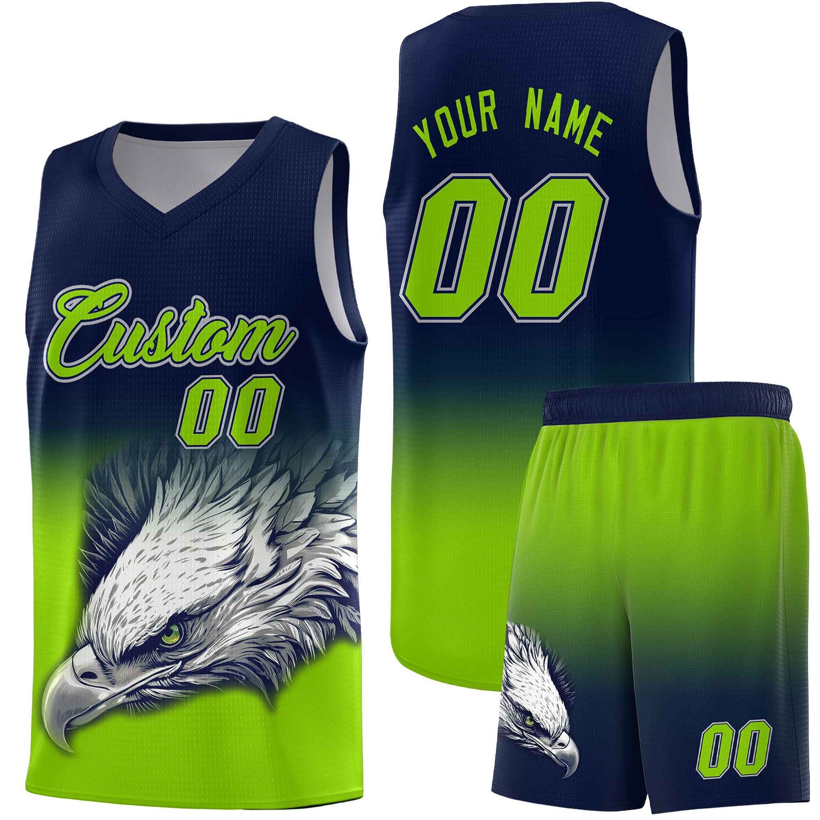 Custom Navy Red Basketball Kits with Eagle Pattern