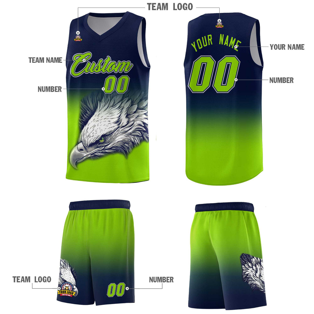 Custom Navy Red Basketball Kits with Eagle Pattern