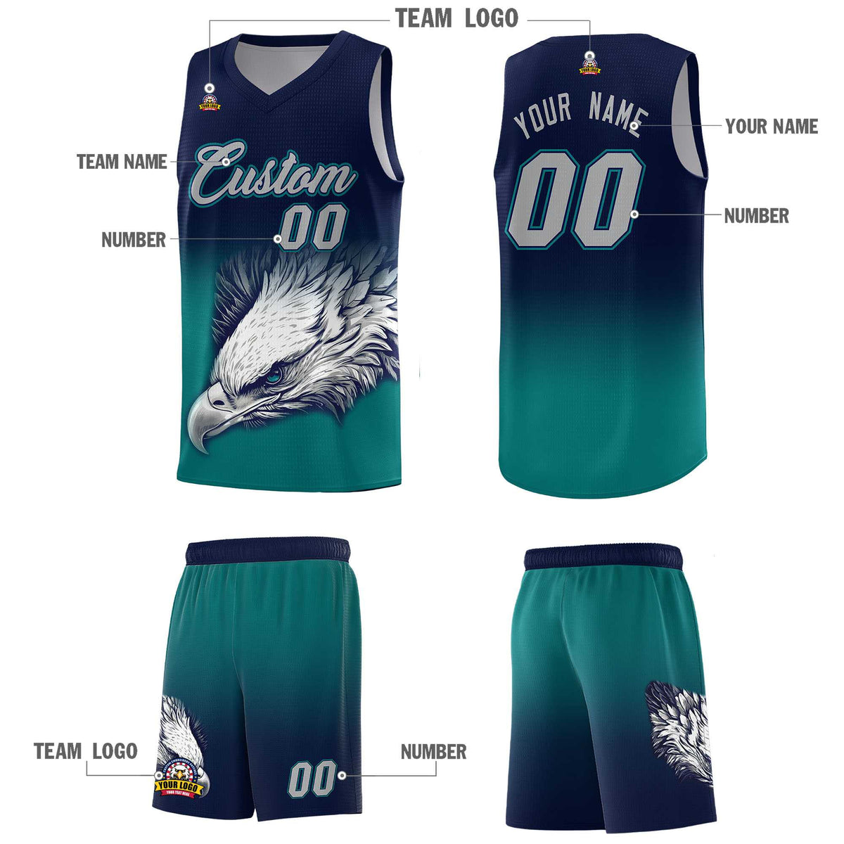 Custom Red Gray Basketball Kits with Eagle Pattern