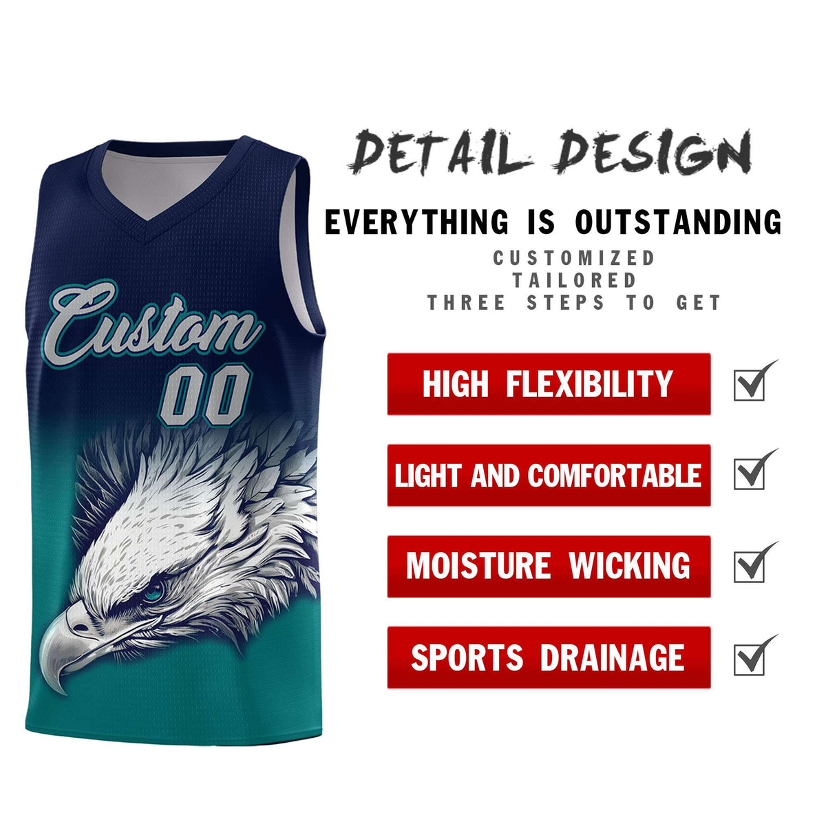 Custom Red Gray Basketball Kits with Eagle Pattern