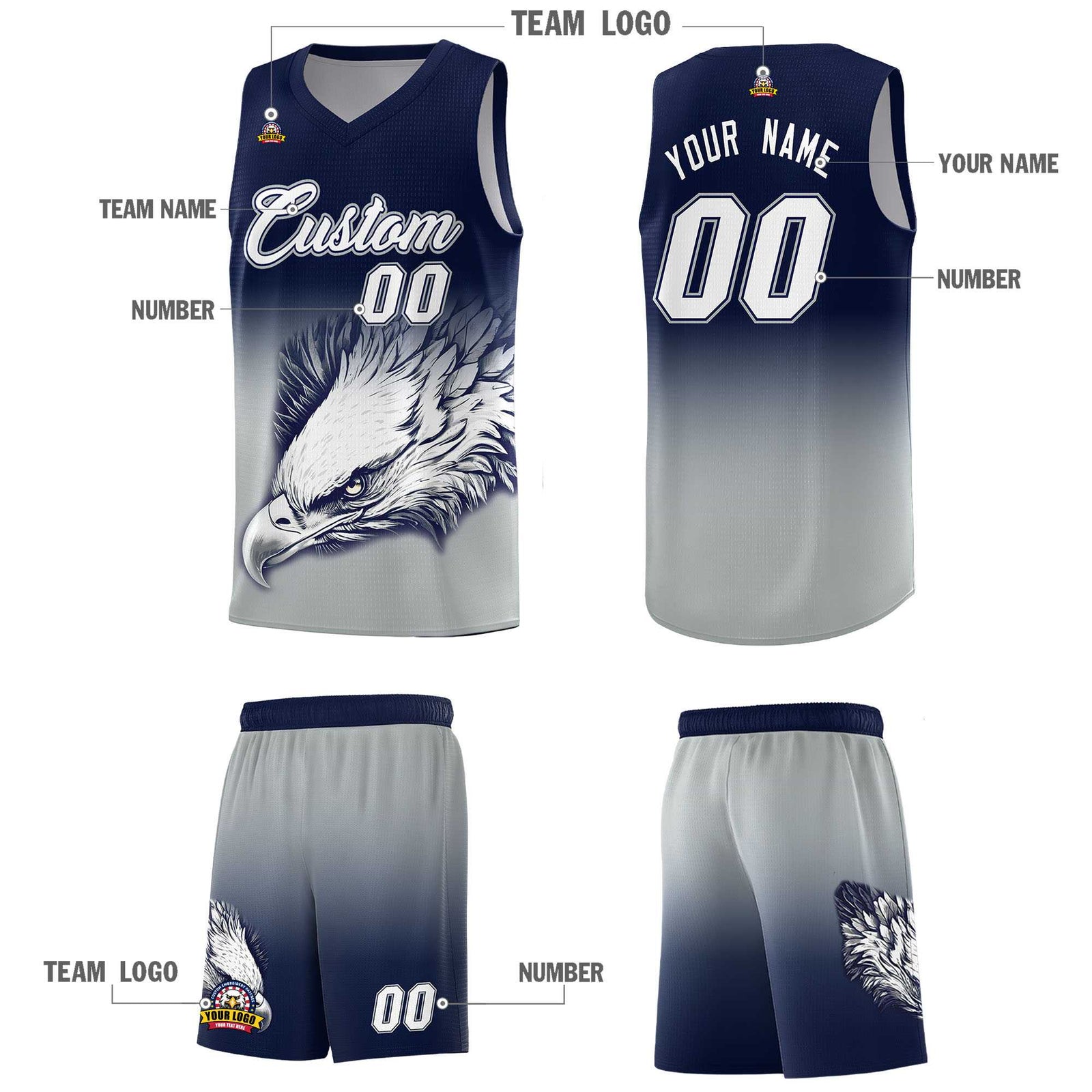 Custom Red Royal Basketball Kits with Eagle Pattern