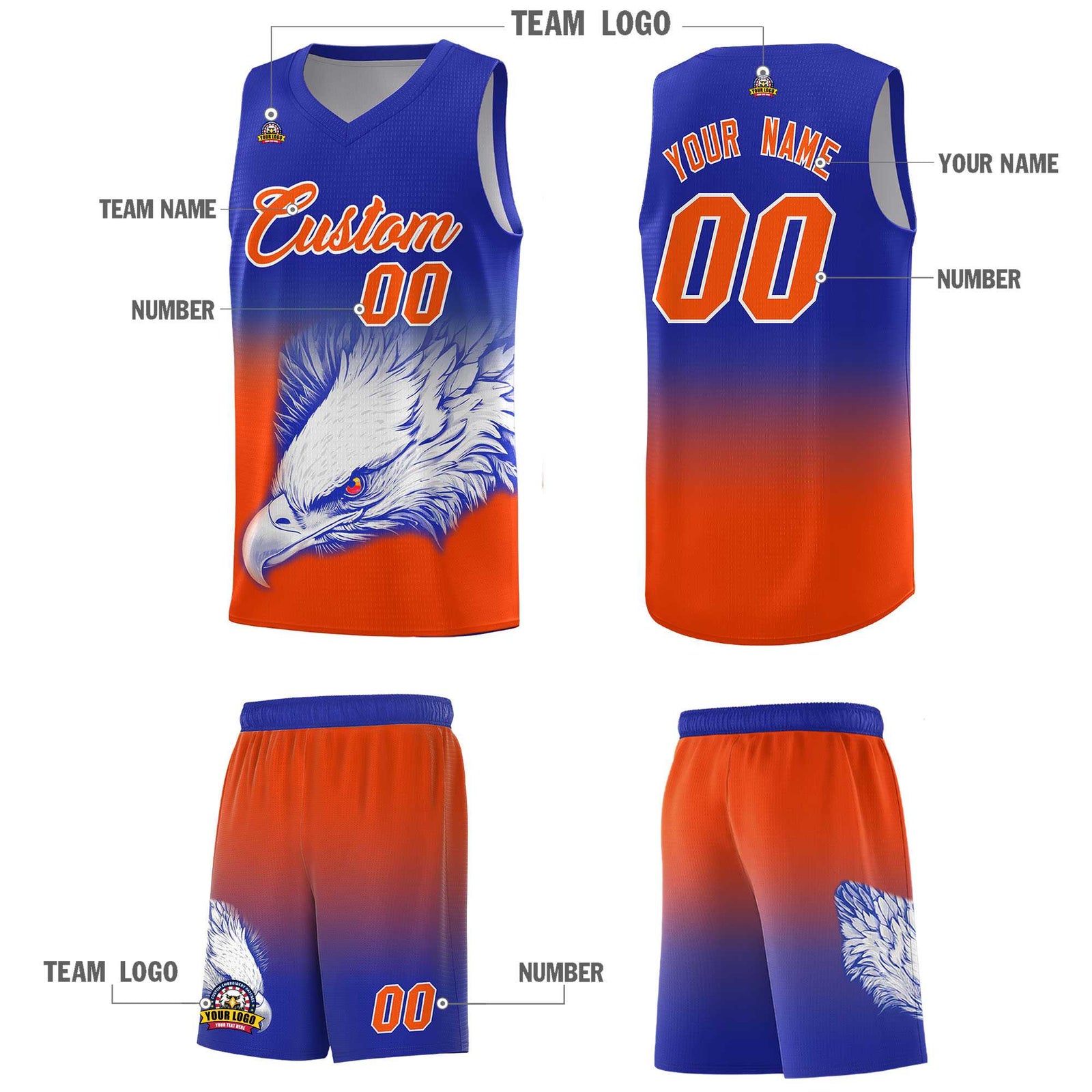 Custom Red Navy Basketball Kits with Eagle Pattern