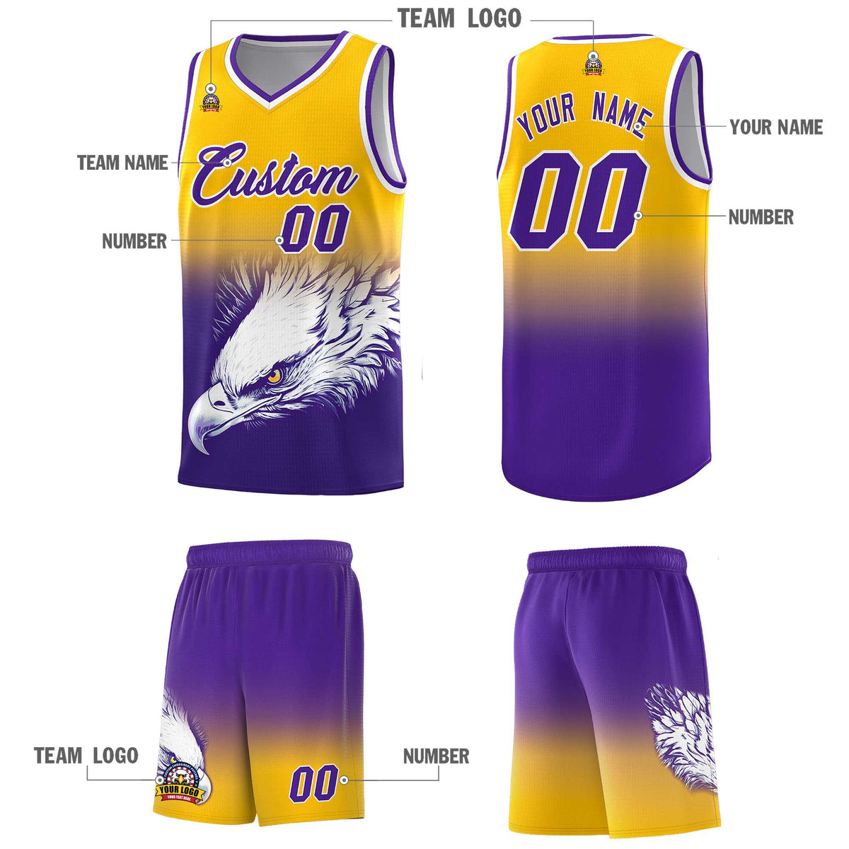 Custom Black Gray Basketball Kits with Eagle Pattern