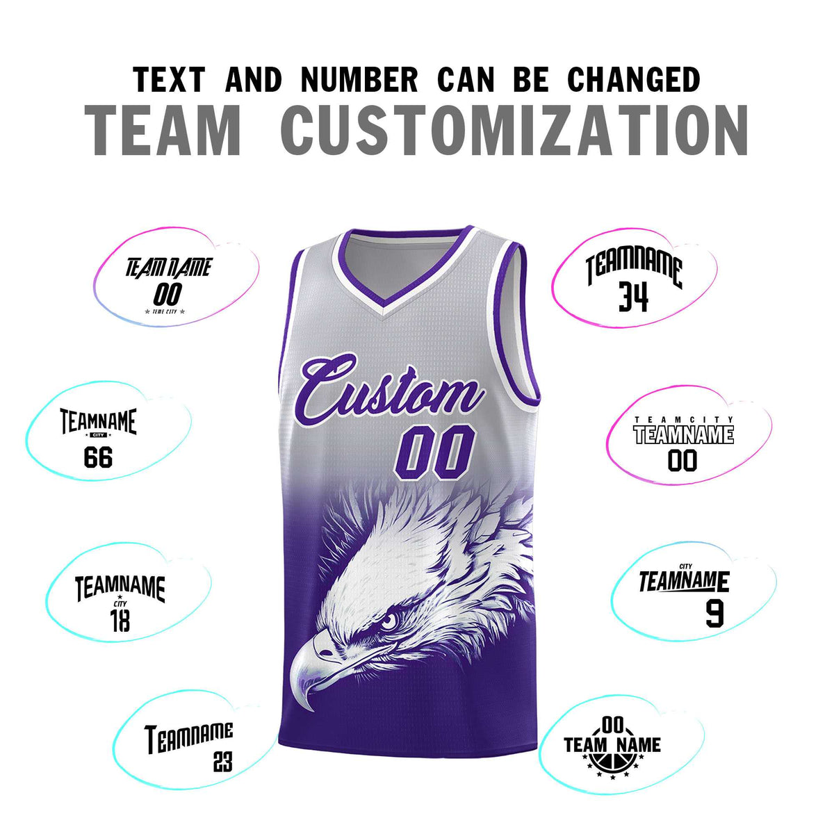 Custom Black Purple Basketball Kits with Eagle Pattern