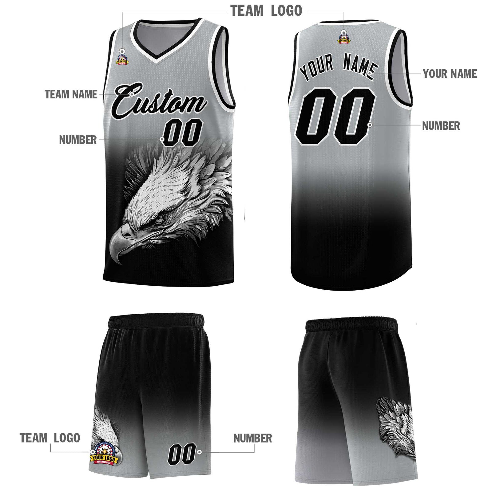 Custom Black Midnight Green Basketball Kits with Eagle Pattern