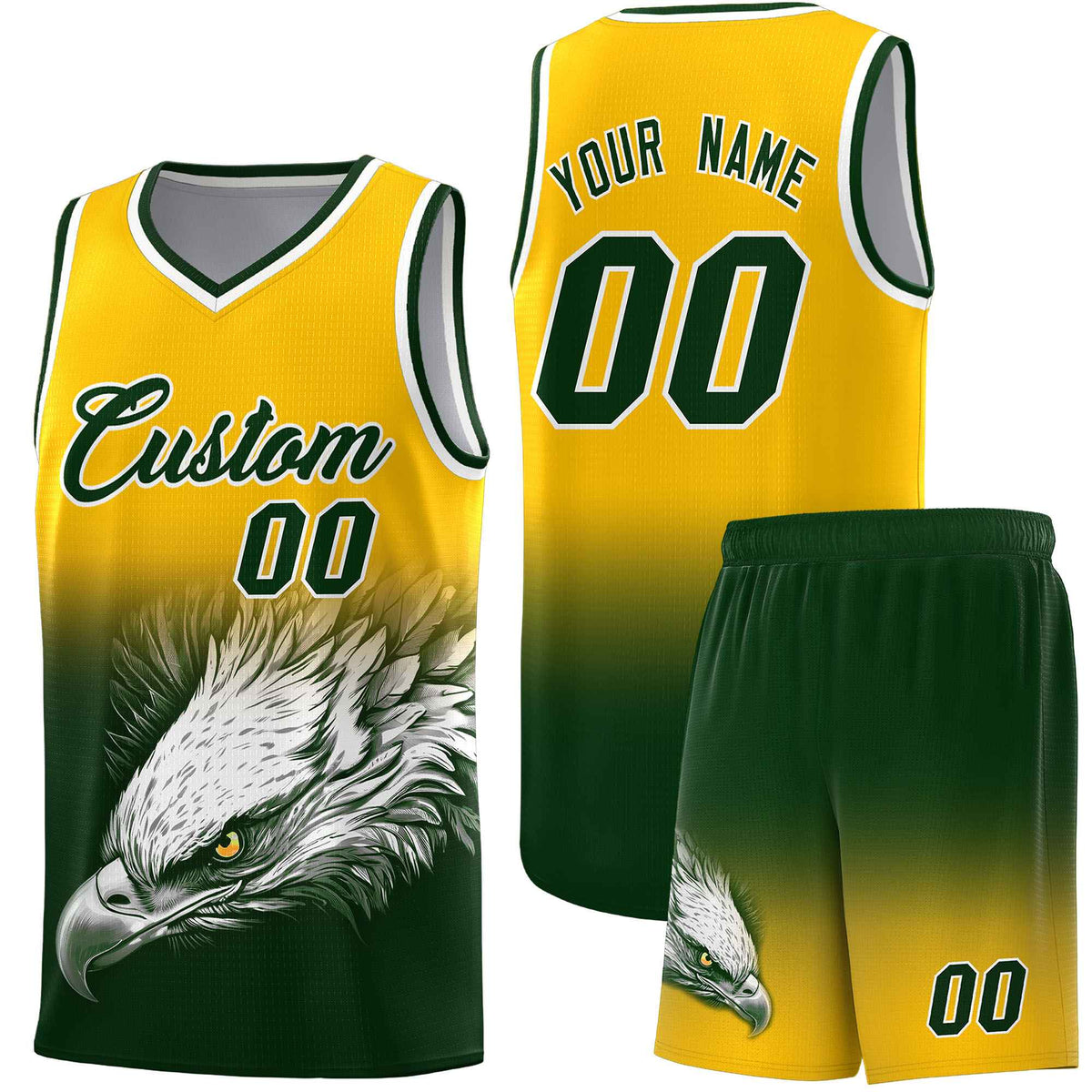 Custom Black Orange Basketball Kits with Eagle Pattern