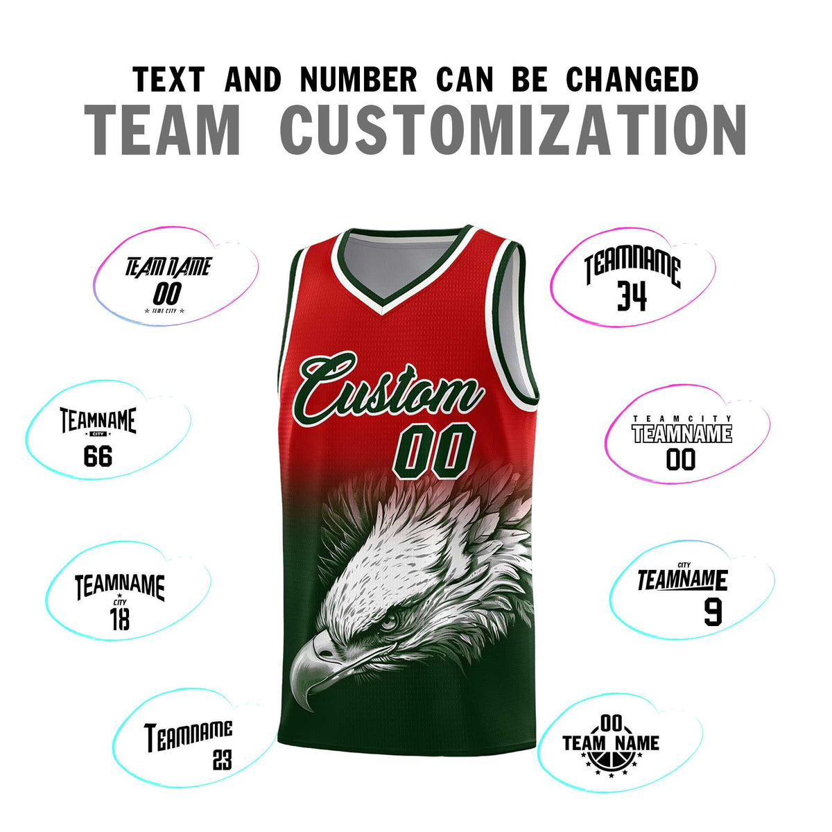 Custom Black Red Basketball Kits with Eagle Pattern