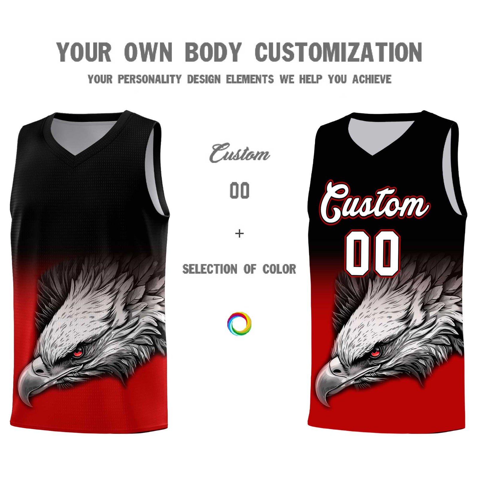Custom Red Green Basketball Kits with Eagle Pattern