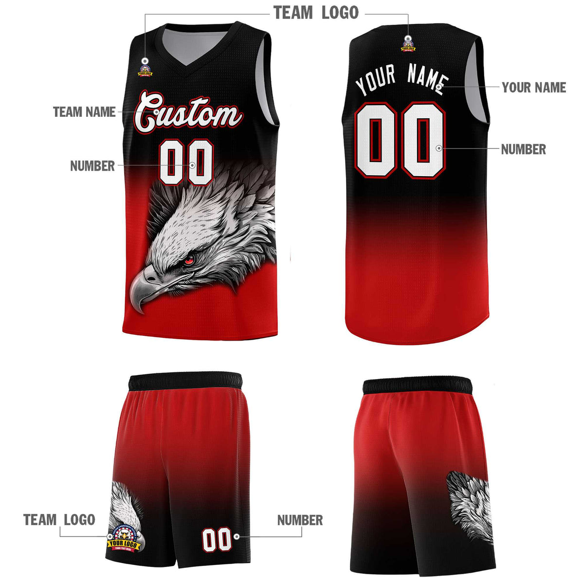 Custom Red Green Basketball Kits with Eagle Pattern