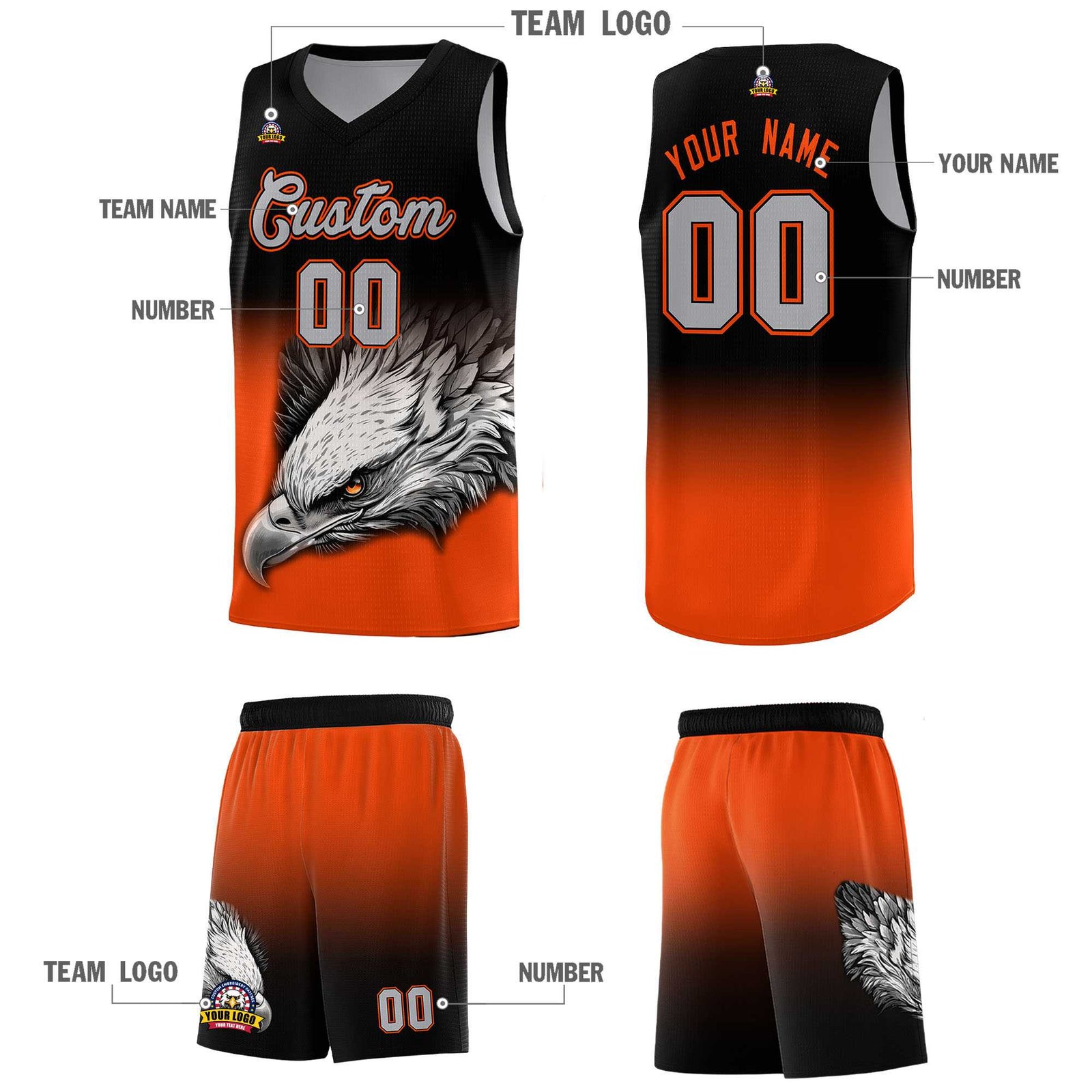 Custom Yellow Green Basketball Kits with Eagle Pattern